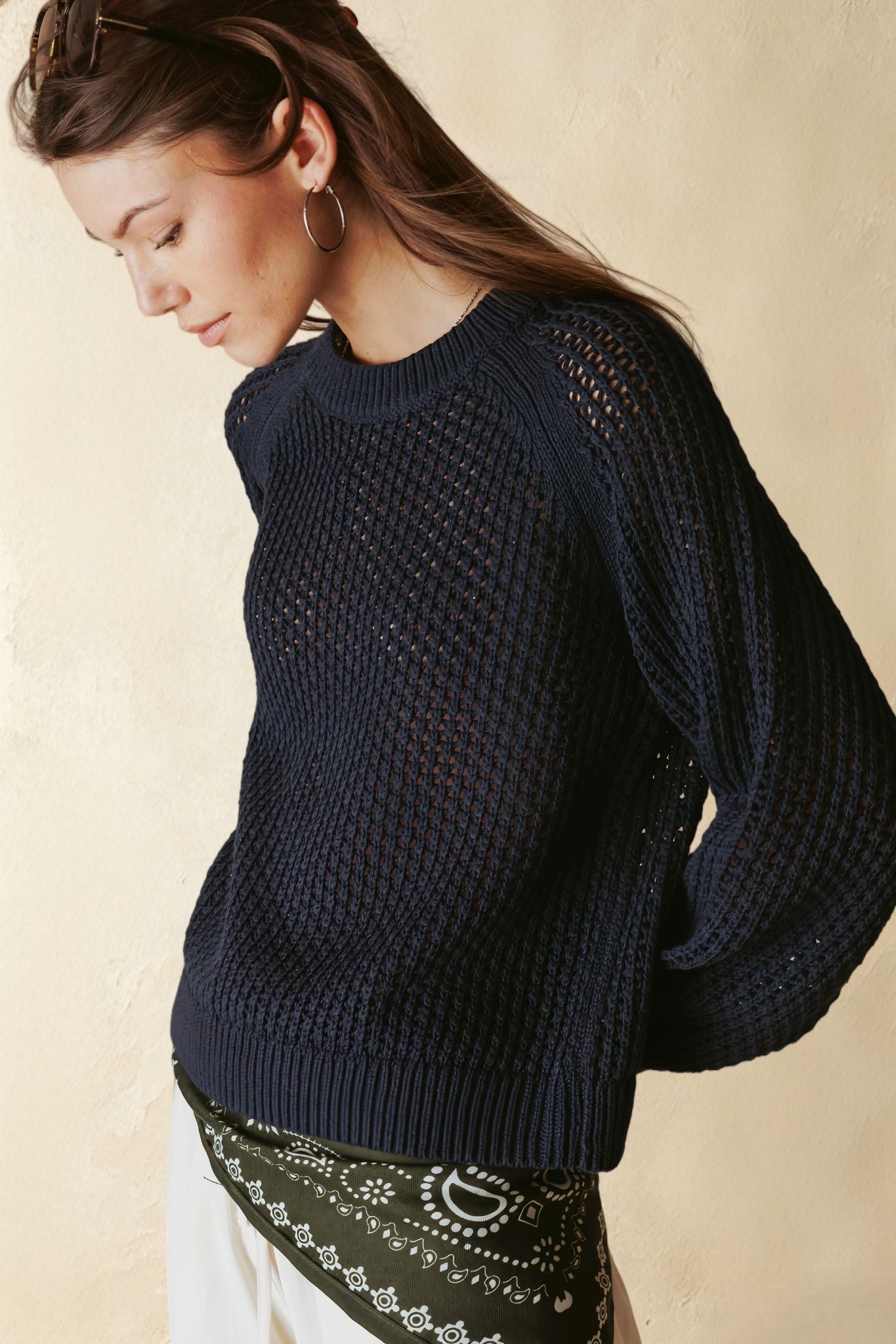 Lanette Linen Blend Open Stitch Crew
