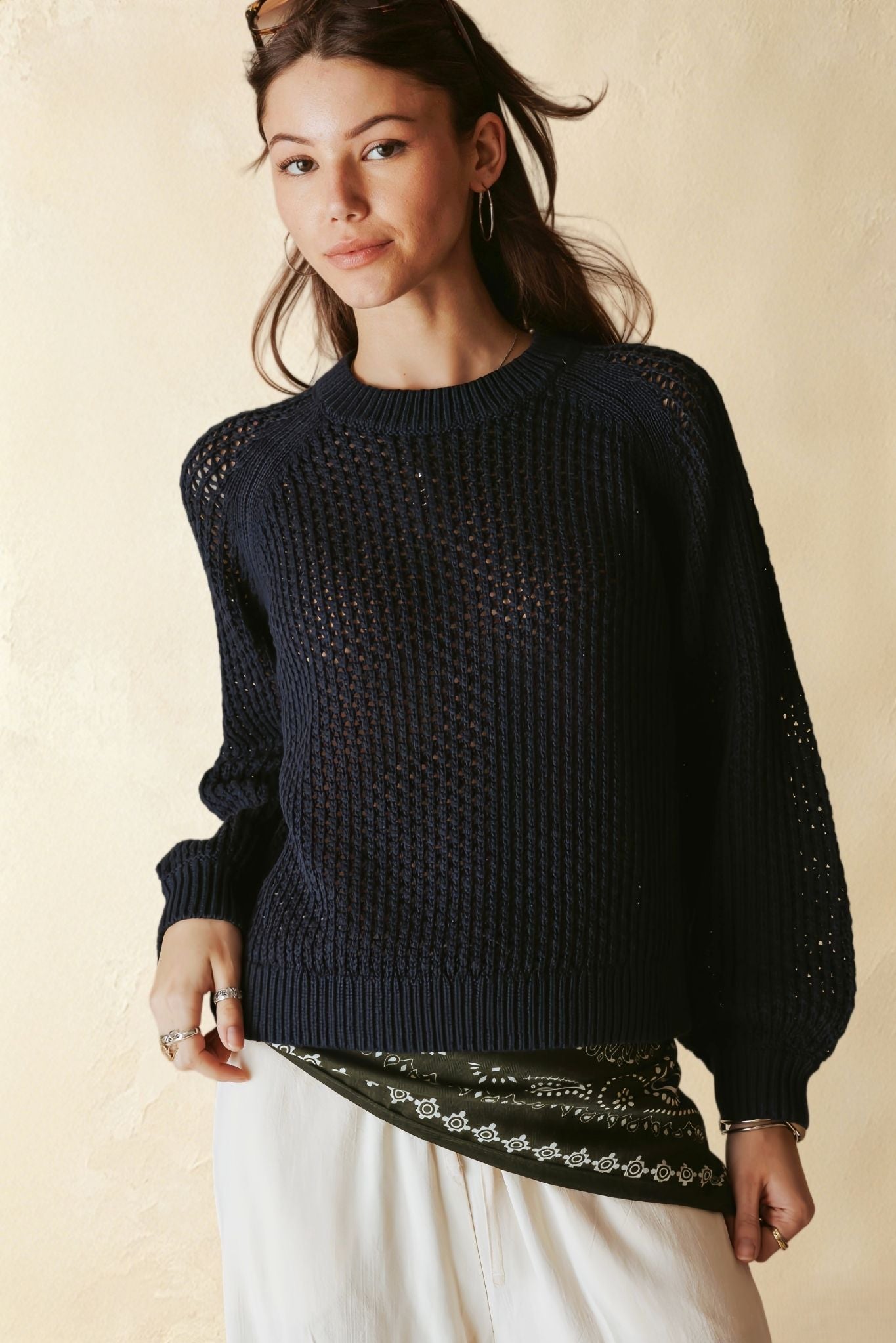 Lanette Linen Blend Open Stitch Crew