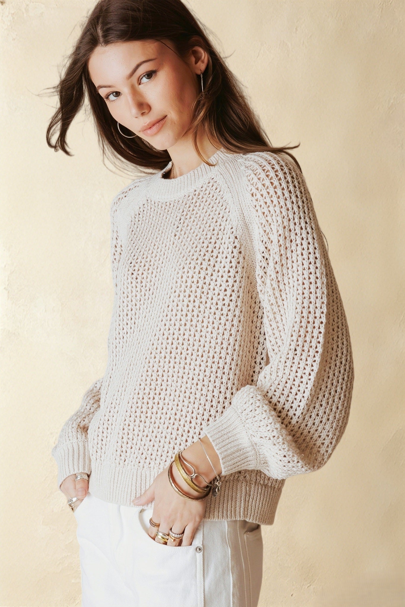 Lanette Linen Blend Open Stitch Crew