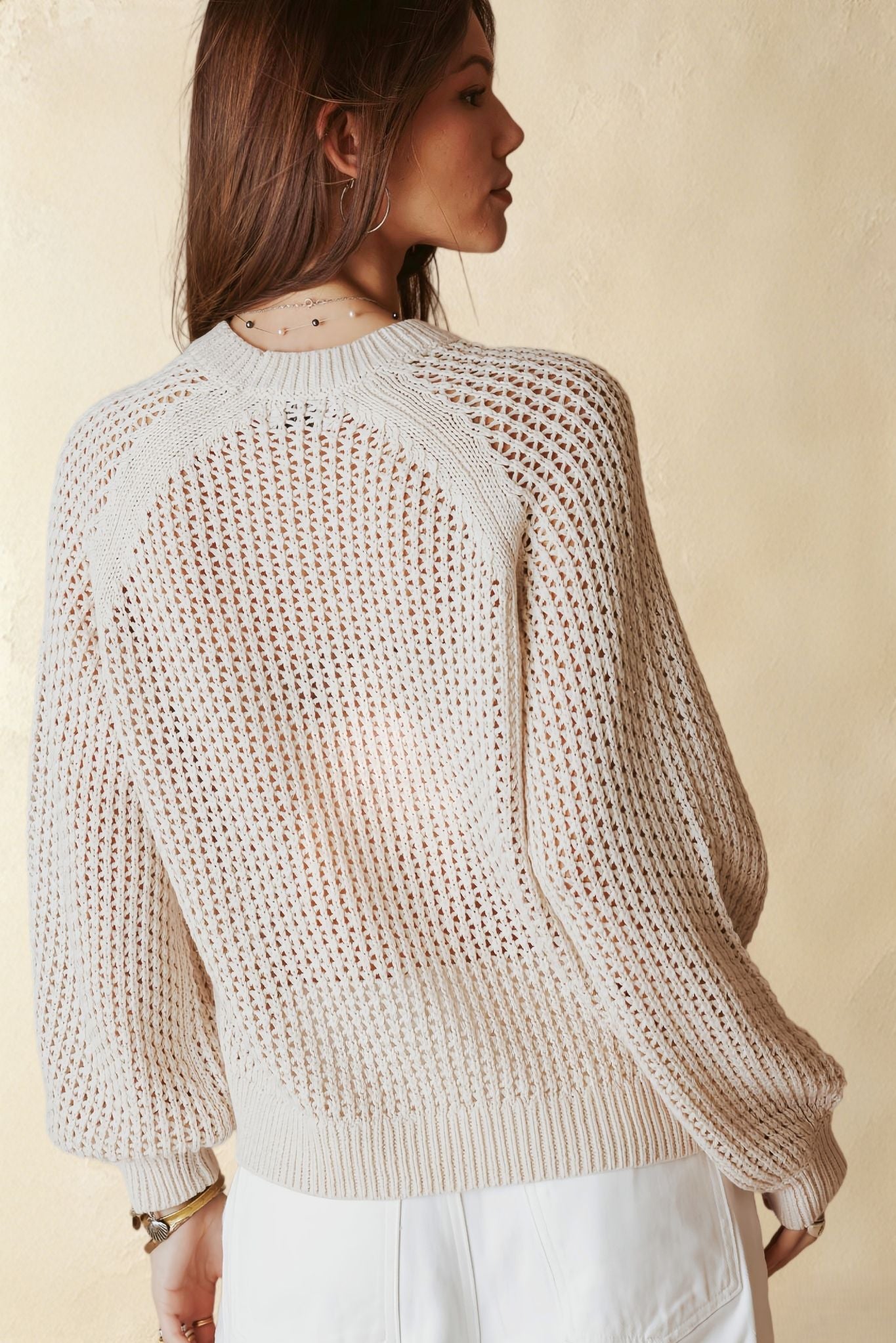 Lanette Linen Blend Open Stitch Crew