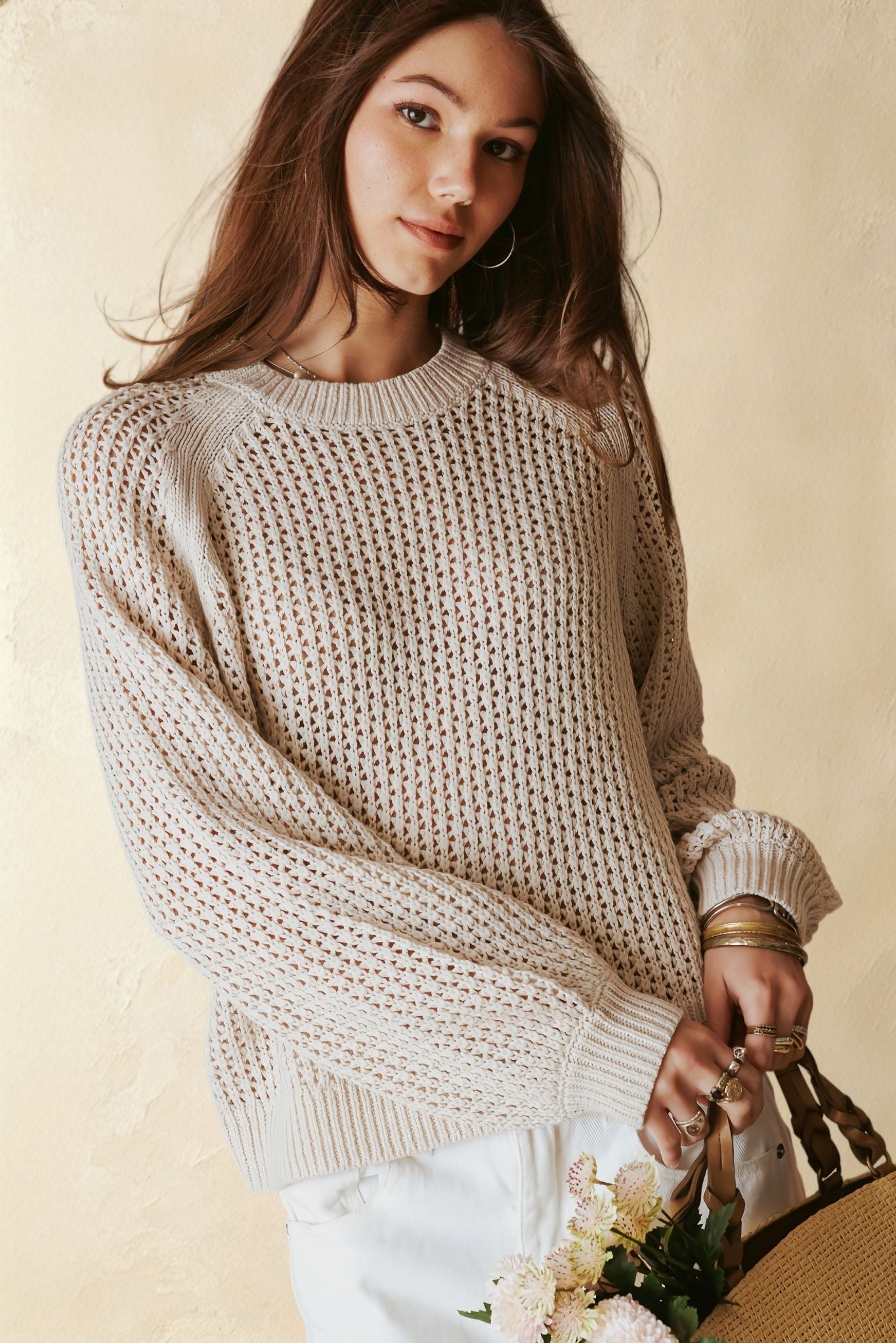 Lanette Linen Blend Open Stitch Crew