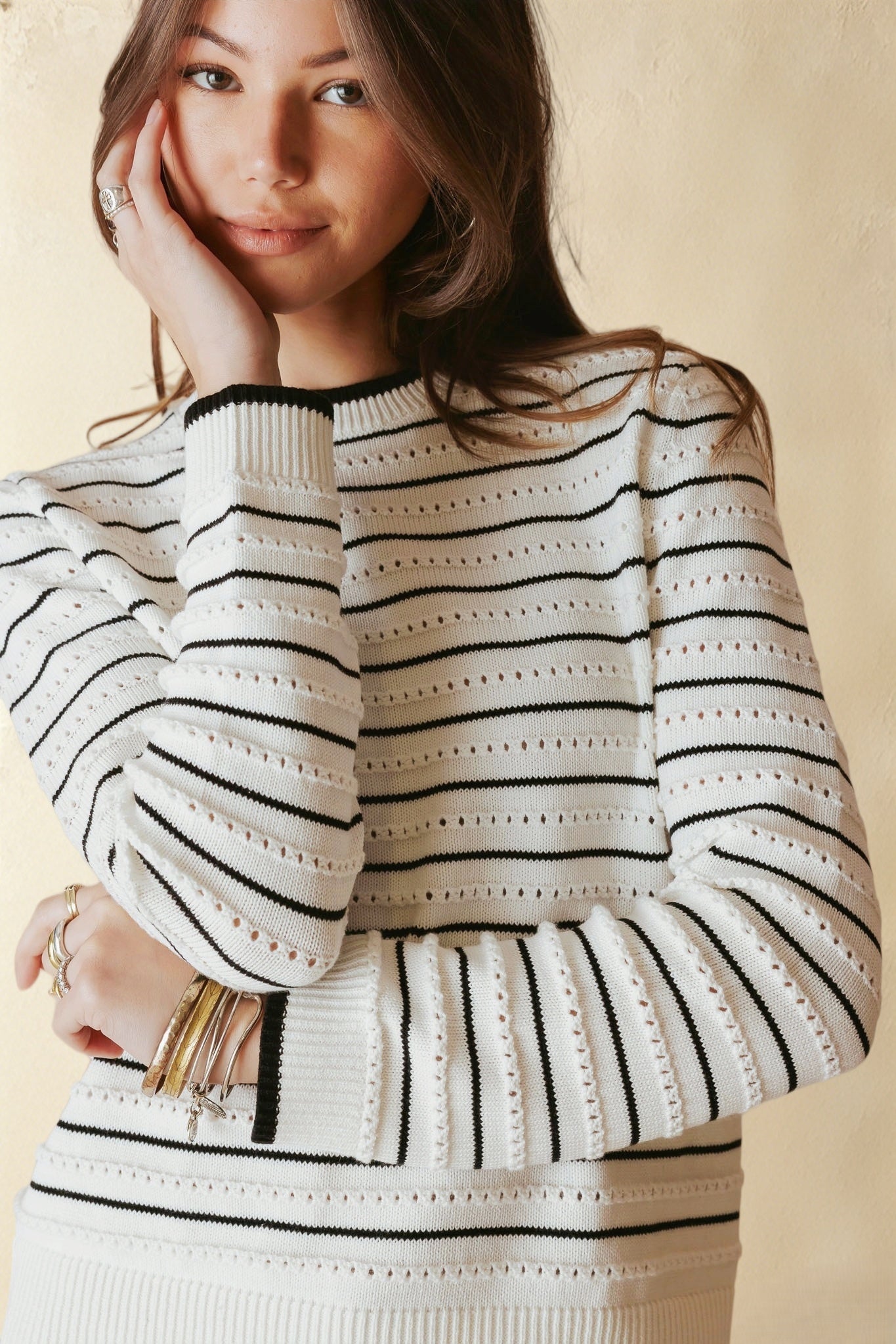 Leah Cotton Striped Crew