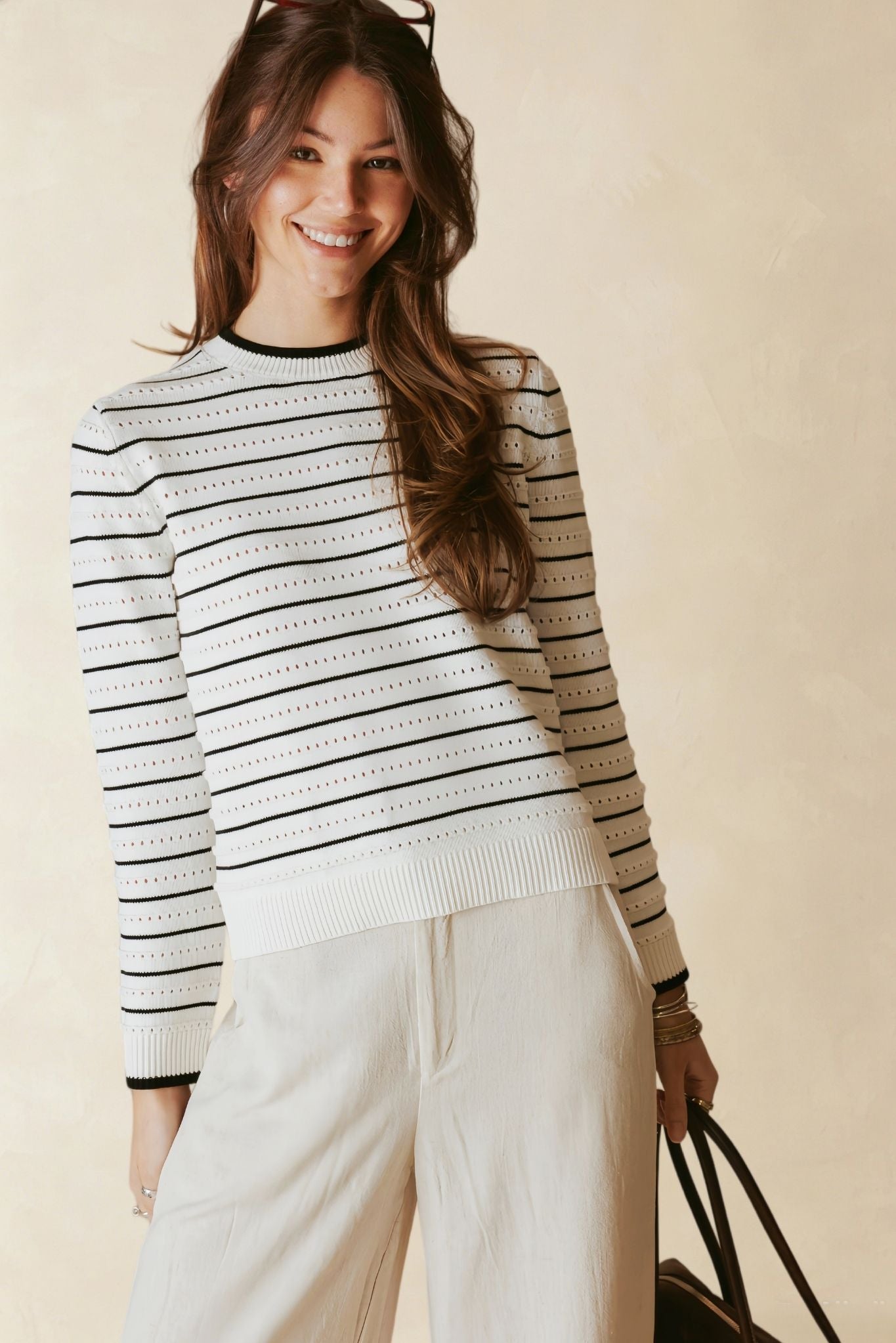 Leah Cotton Striped Crew