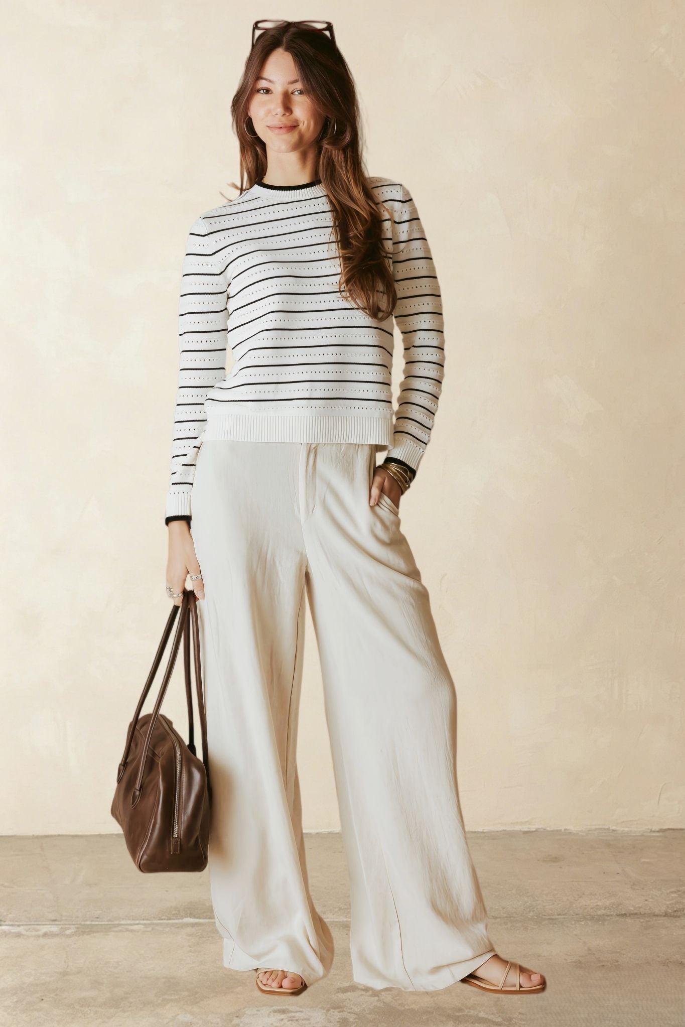 Leah Cotton Striped Crew