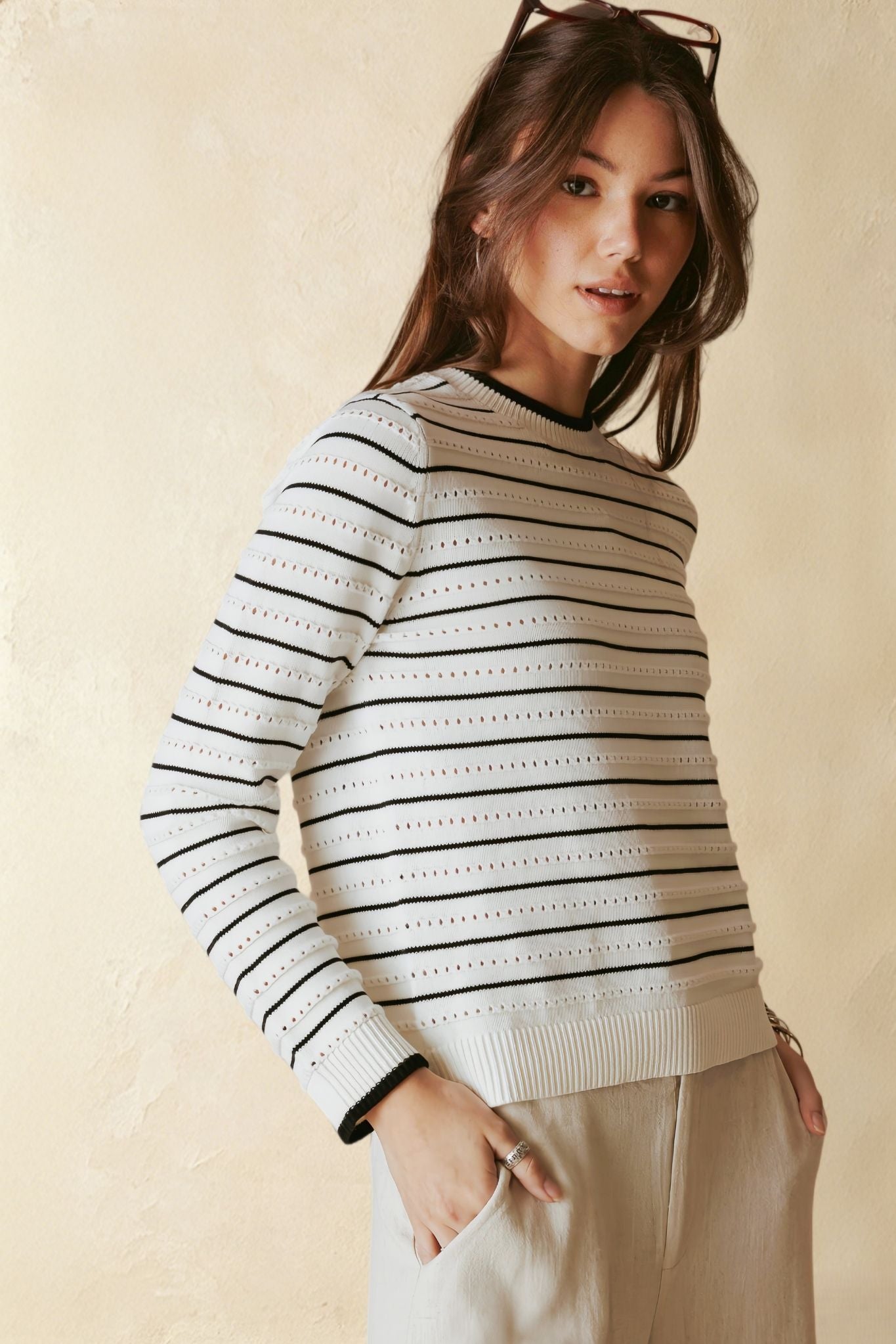 Leah Cotton Striped Crew