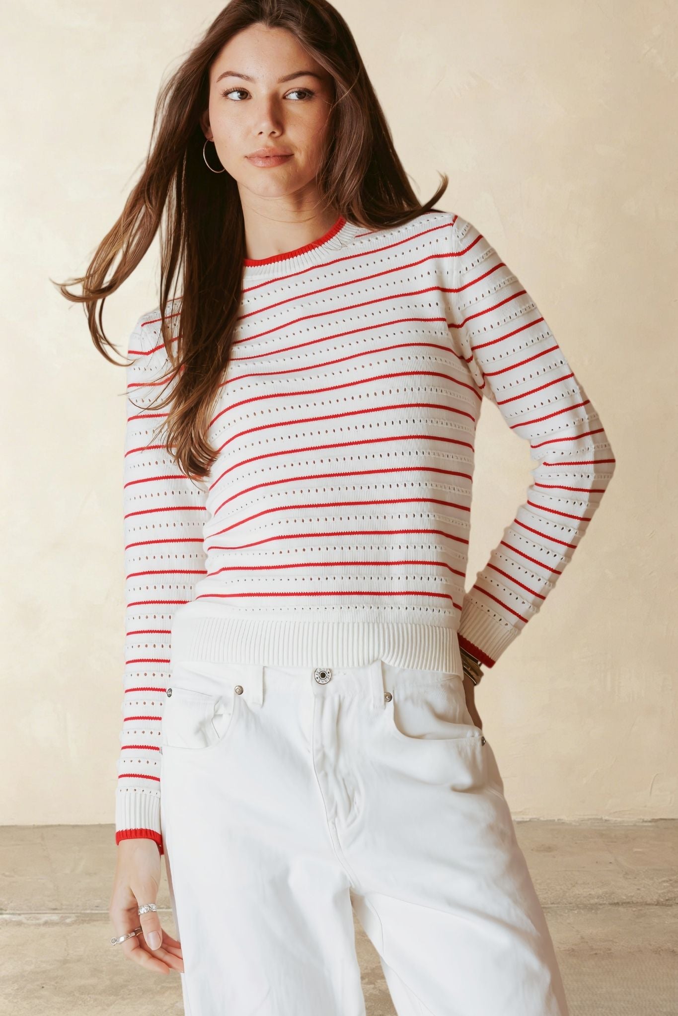 Leah Cotton Striped Crew
