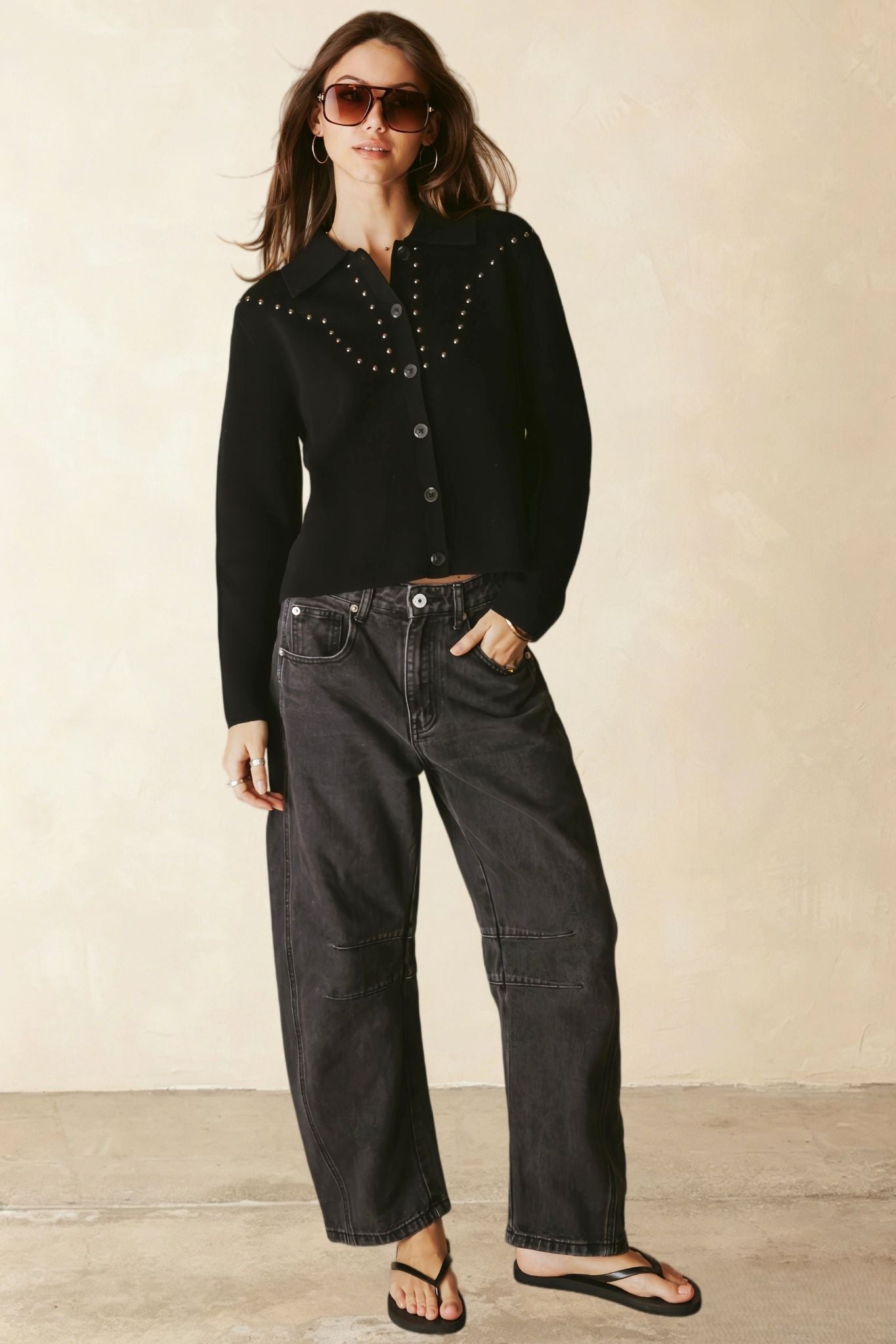 Theresa Studded Collar Knit Jacket