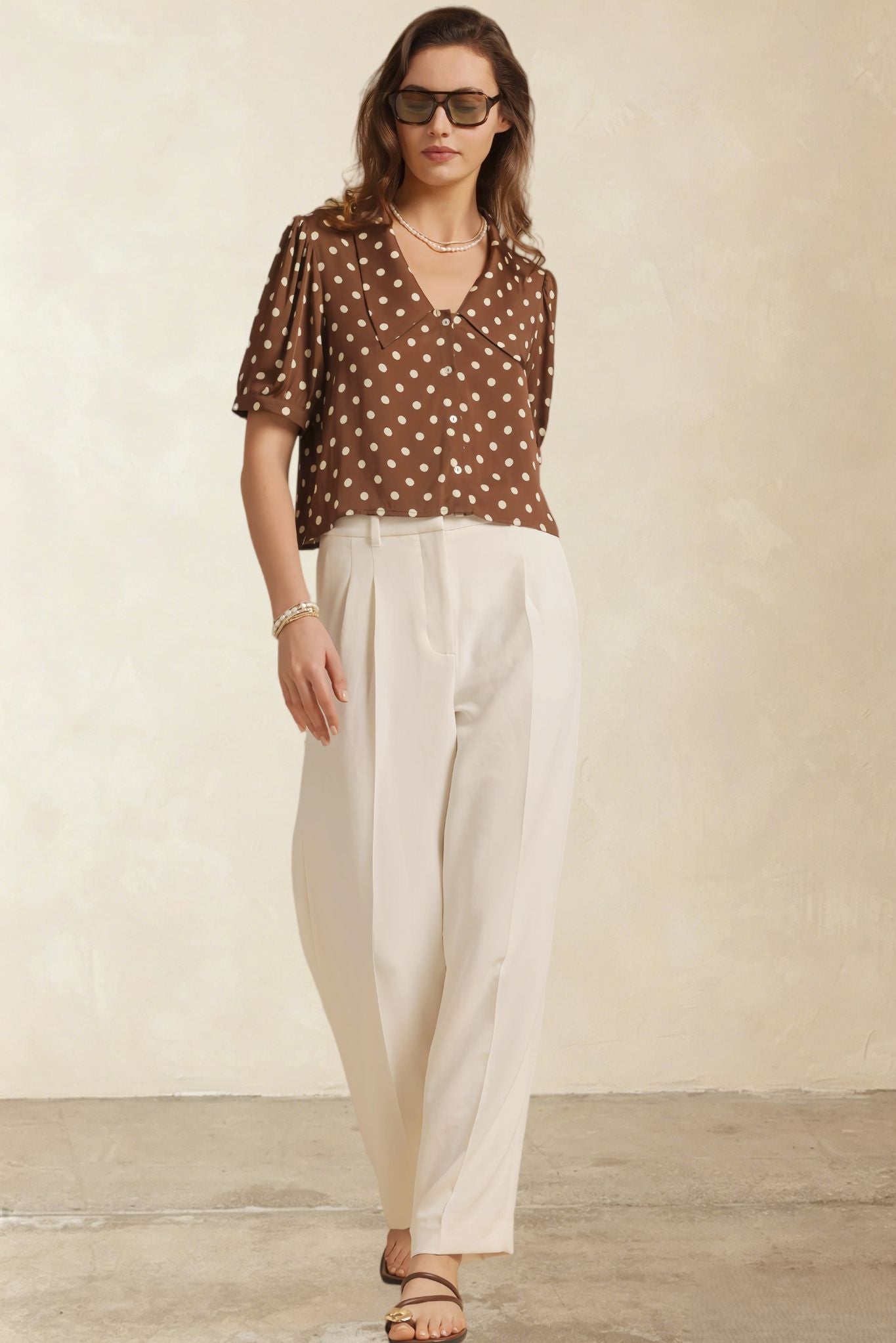 Etta Polka Dot Cropped Silk Blouse