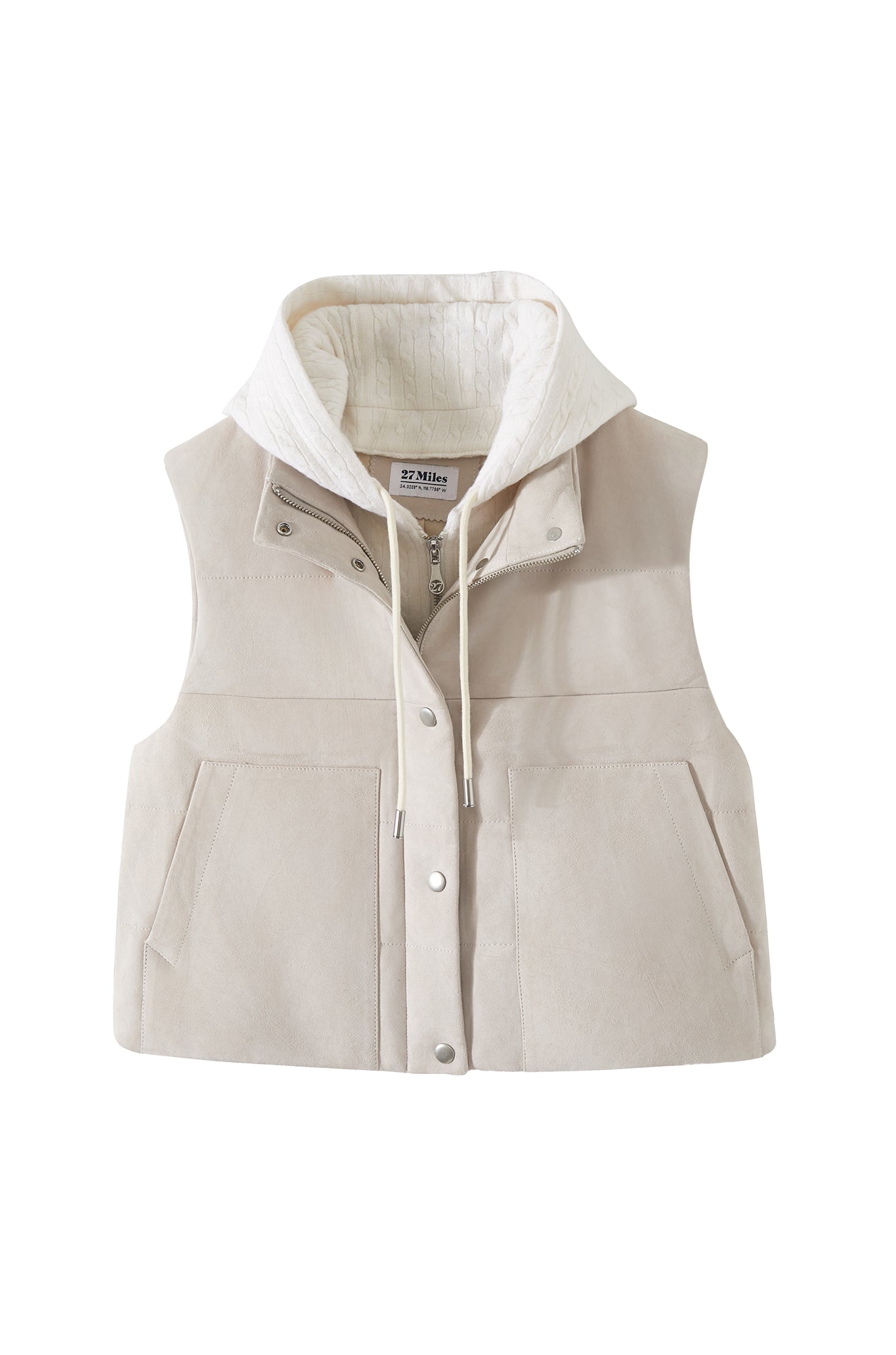 Belline Women's Suede Padded Vest With Detachable Hood
