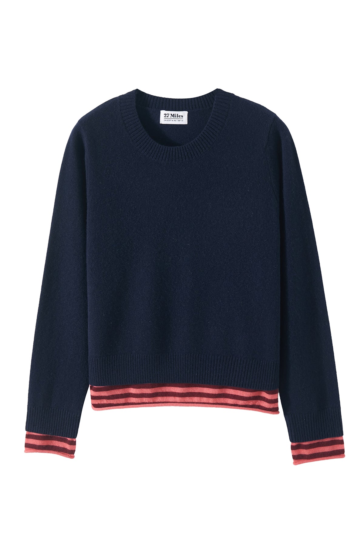 Cambrie Cashmere Contrast Stripe-Trim Pullover