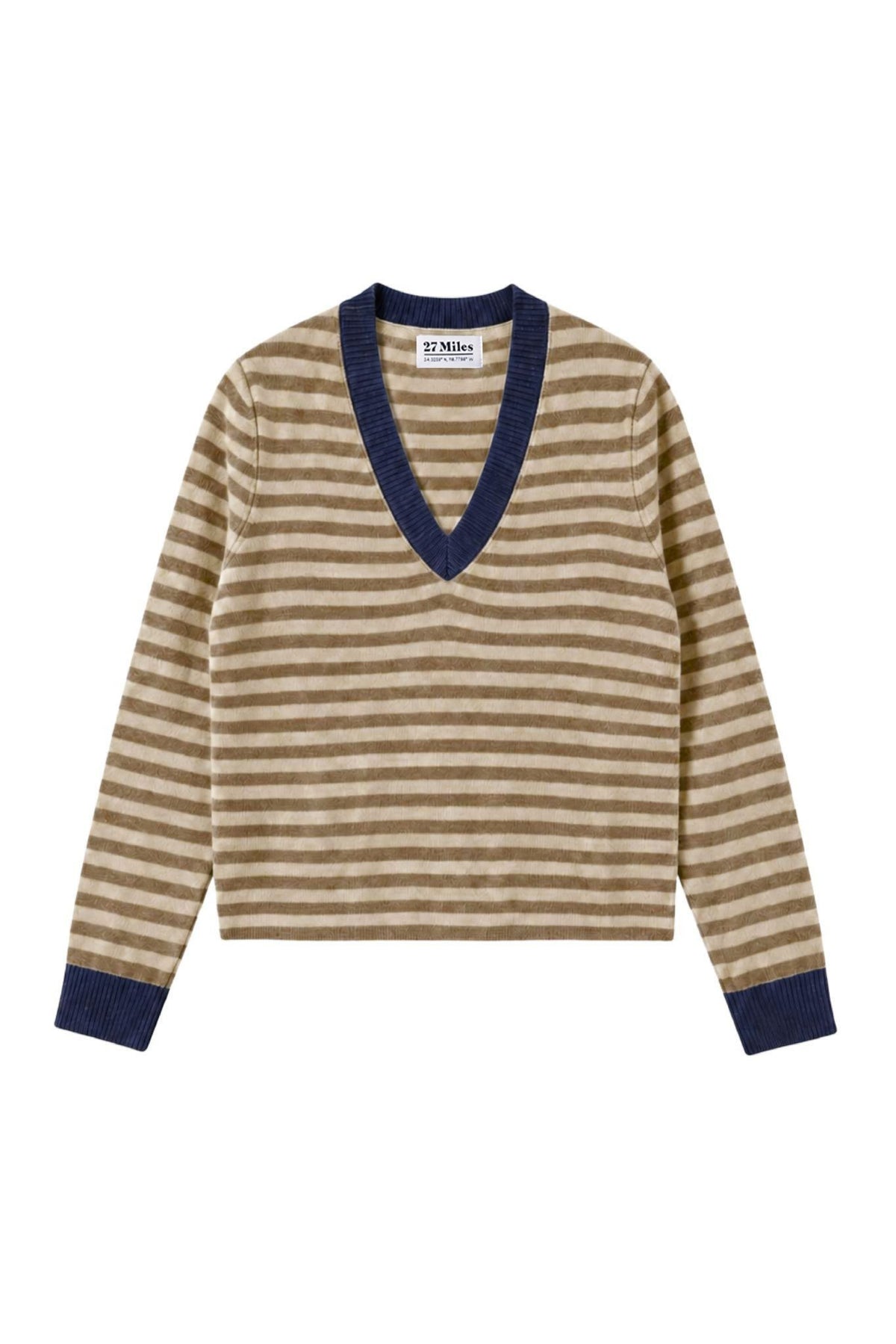 Haylie Cashmere Contrast-Stripe V-Neck Pullover