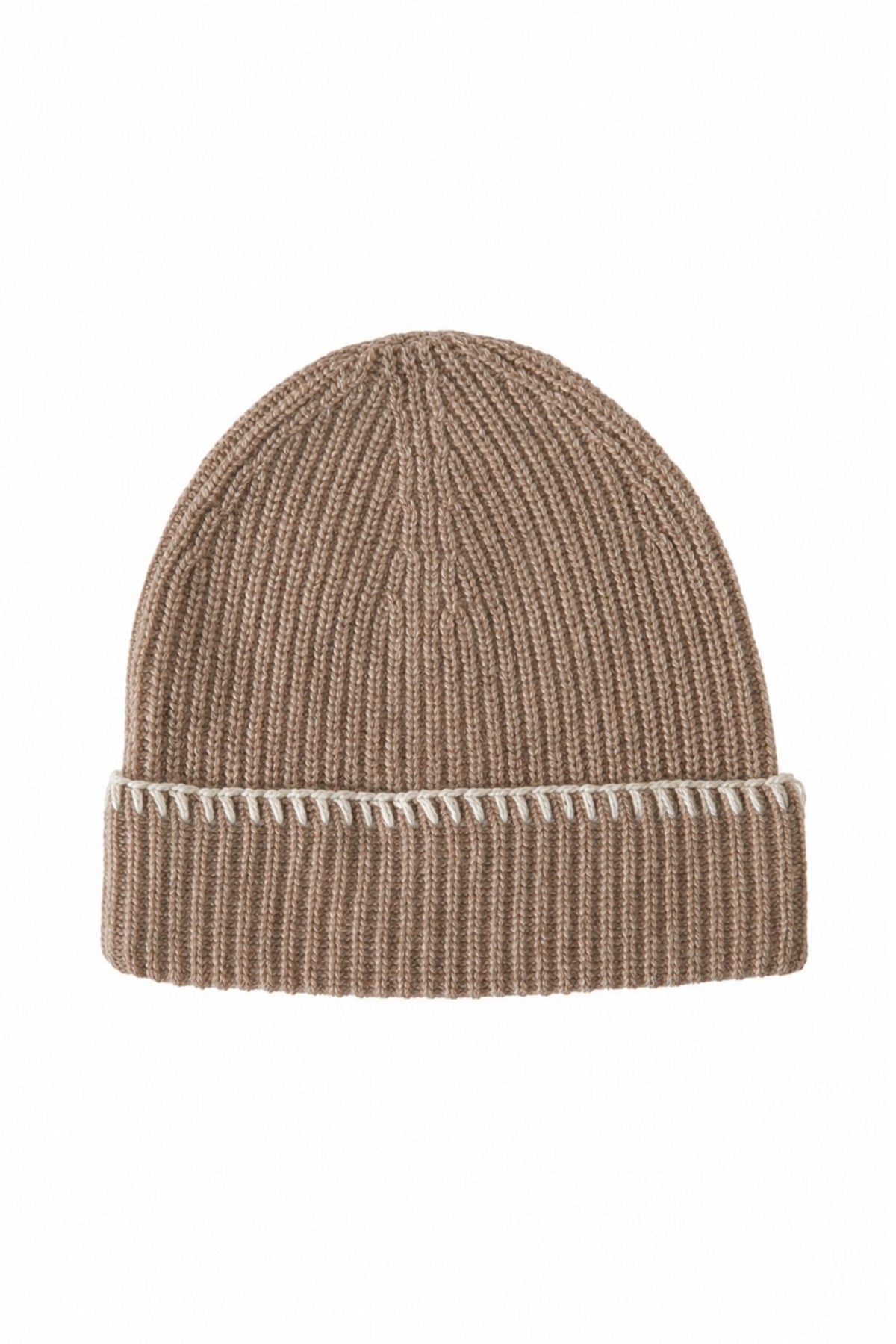 Joanie Beanie Cashmere Ribbed Contrast-Stitch Beanie