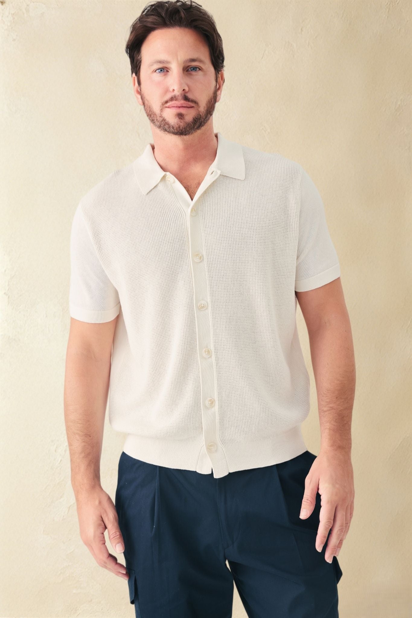 Pietro Silk Linen Blend Short Sleeve Collar Button UP