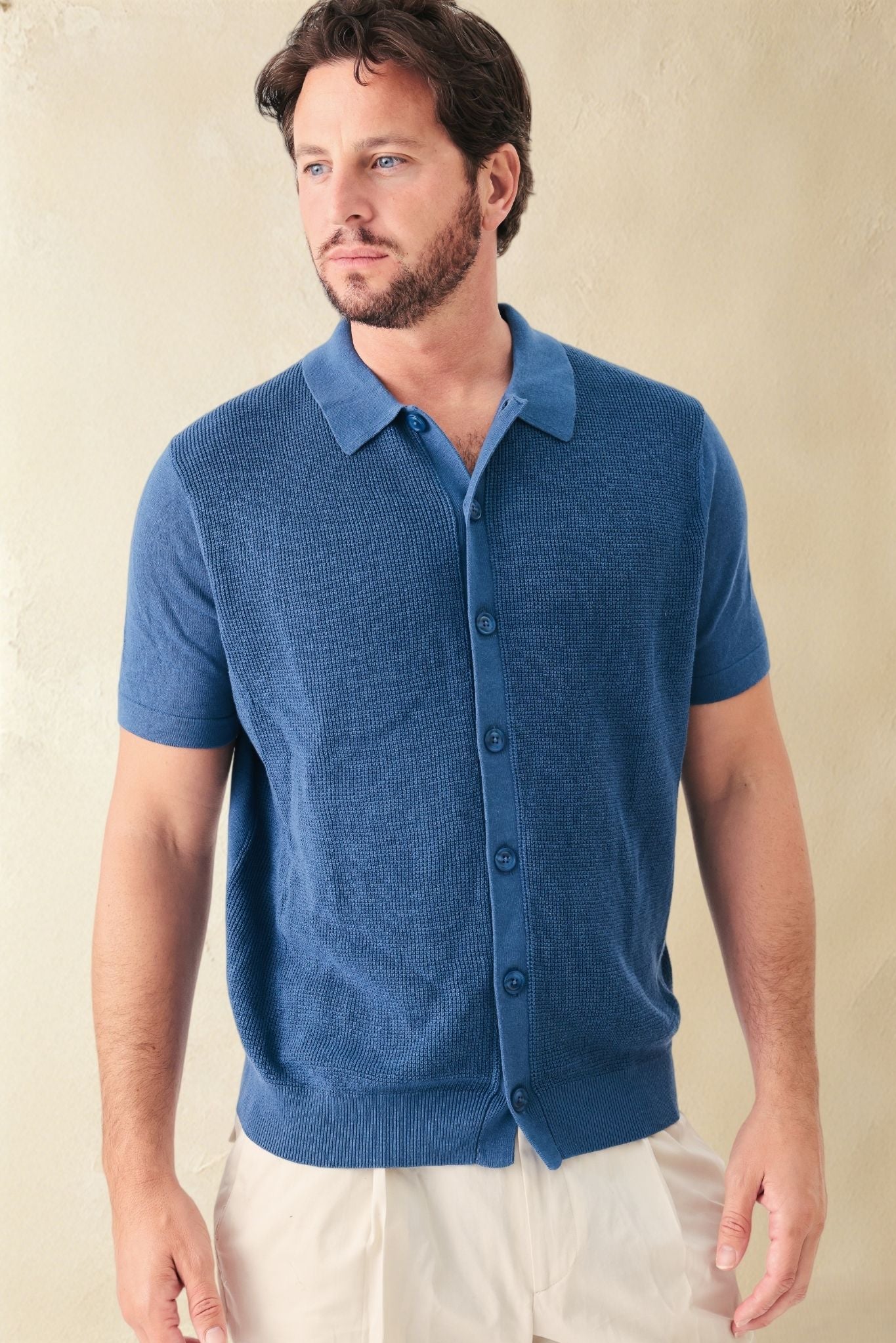 Pietro Silk Linen Blend Short Sleeve Collar Button UP