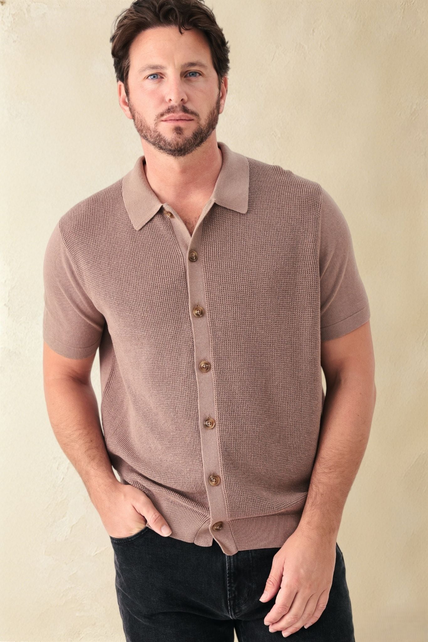 Pietro Silk Linen Blend Short Sleeve Collar Button UP