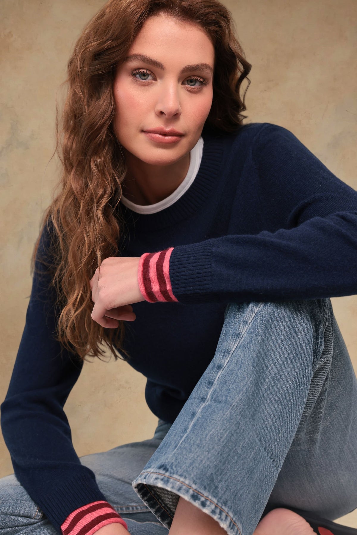 Cambrie Cashmere Contrast Stripe-Trim Pullover