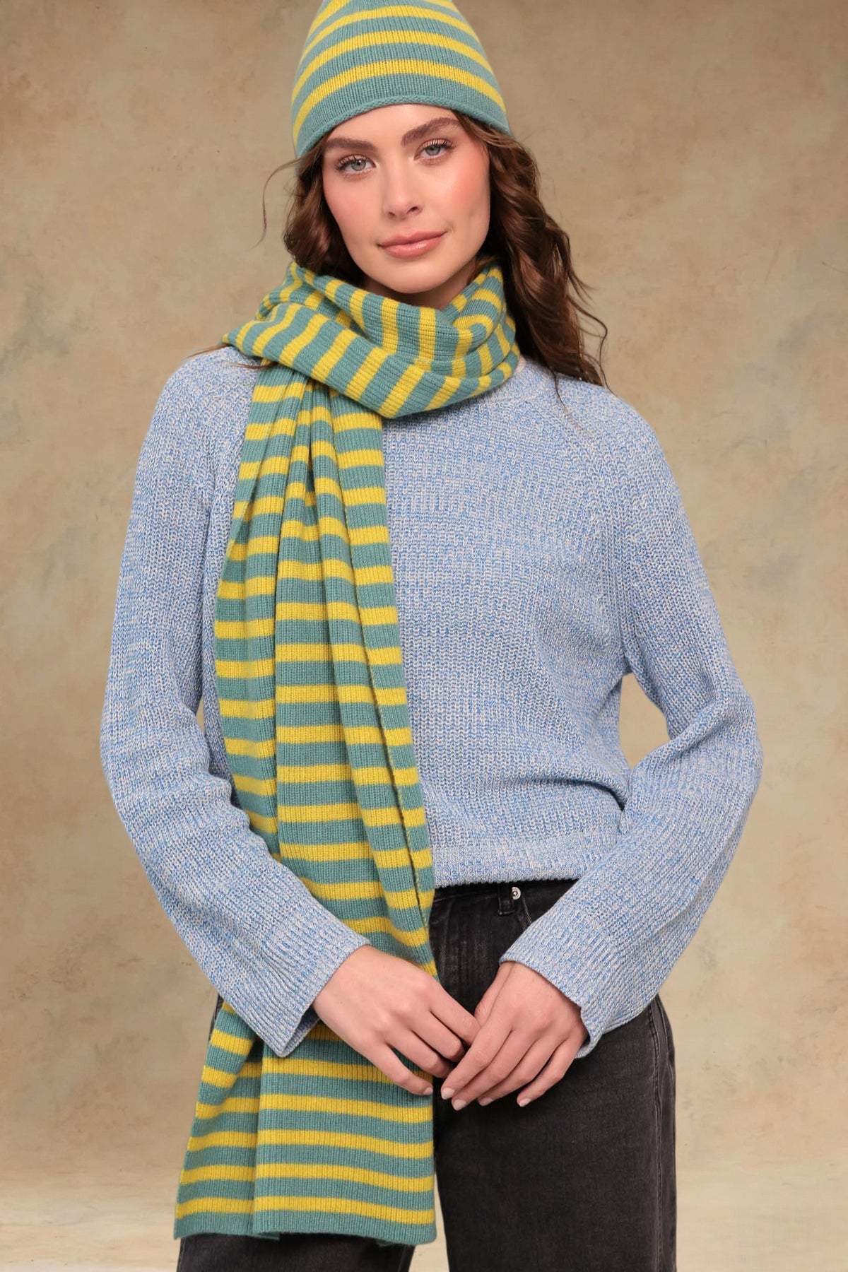 Elsa Beanie Cashmere Contrast-Stripe Beanie