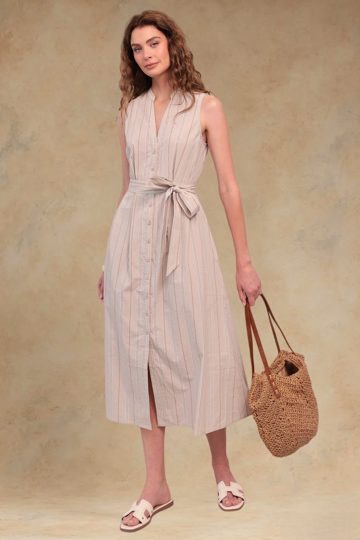 Marta Cotyon Striped Tank Midi Dress