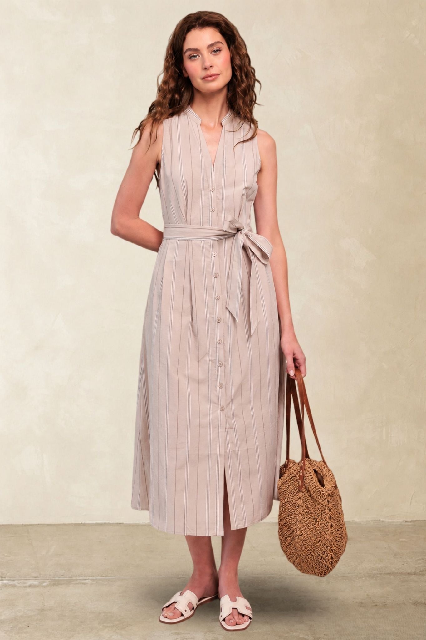 Marta Cotyon Striped Tank Midi Dress