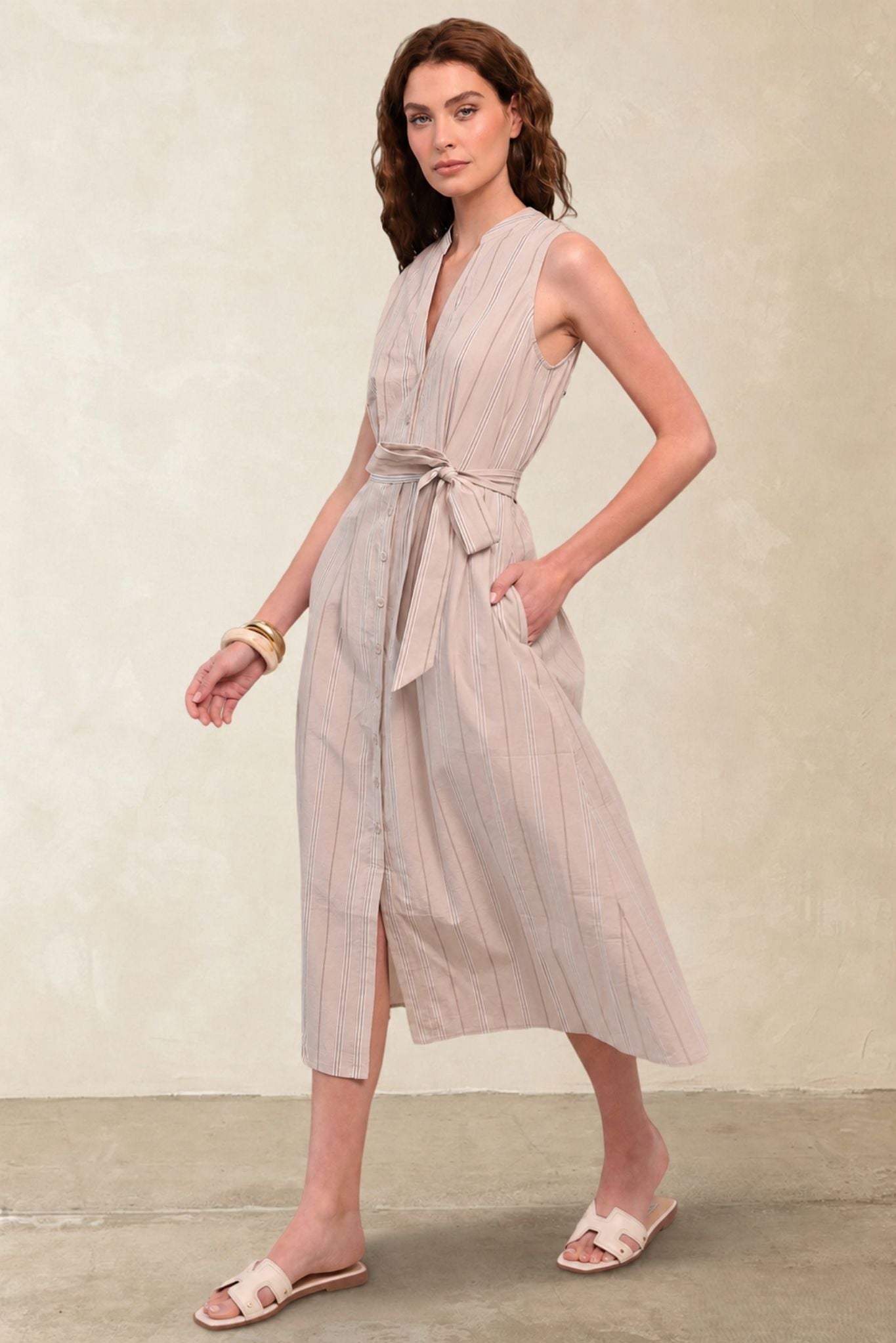Marta Cotyon Striped Tank Midi Dress