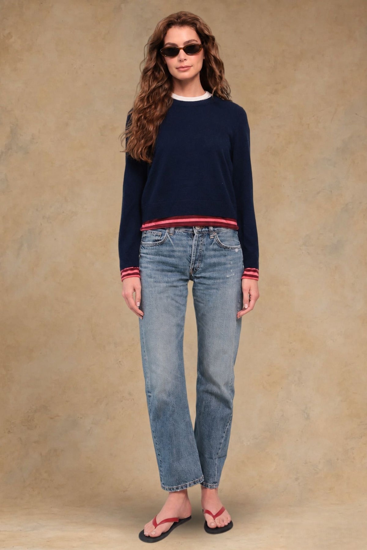 Cambrie Cashmere Contrast Stripe-Trim Pullover