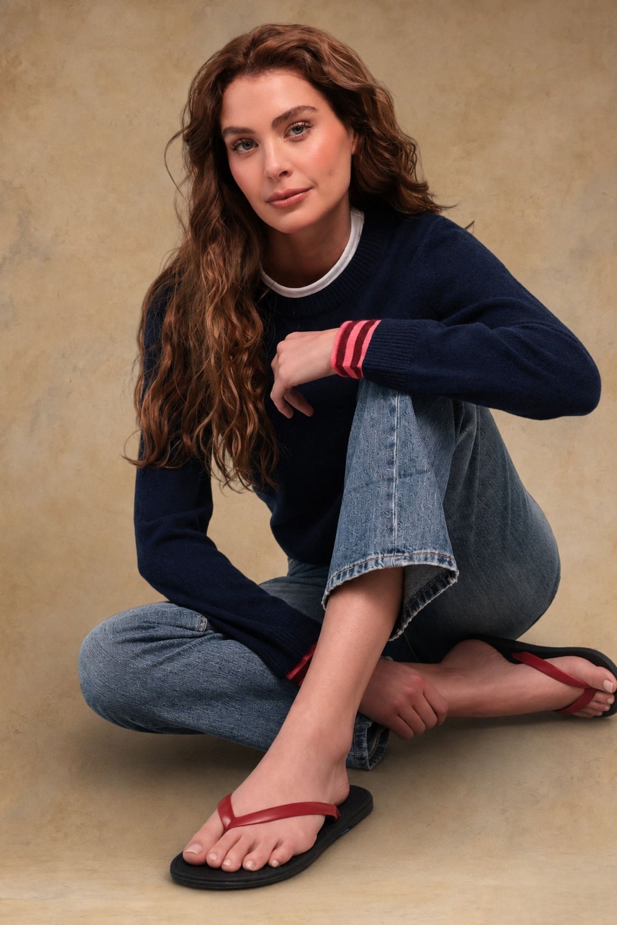 Cambrie Cashmere Contrast Stripe-Trim Pullover