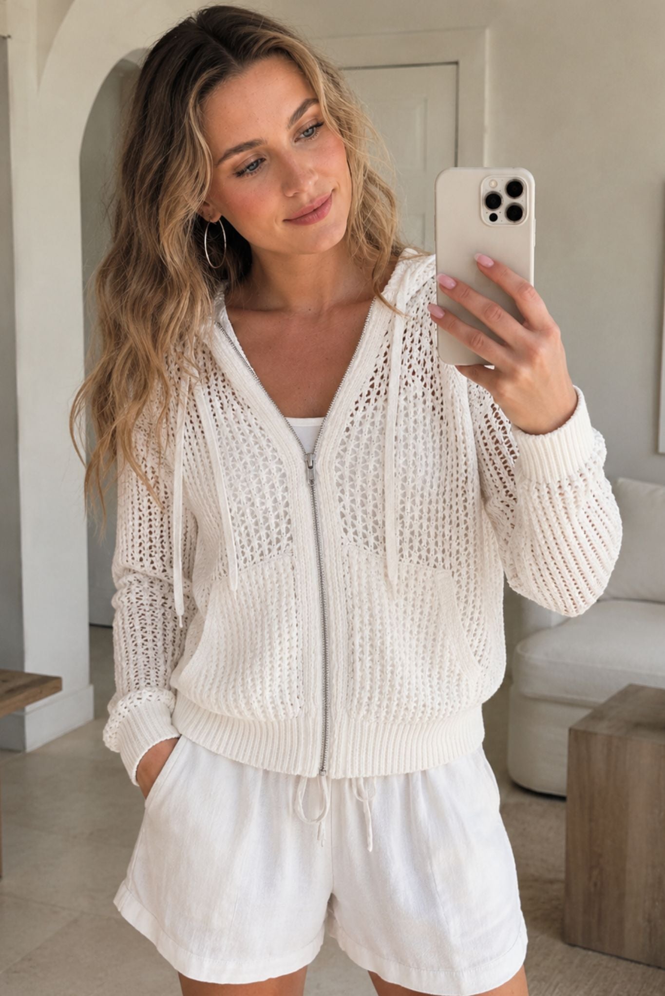 Marian Cotton Open Stitch Cropped Hoodie