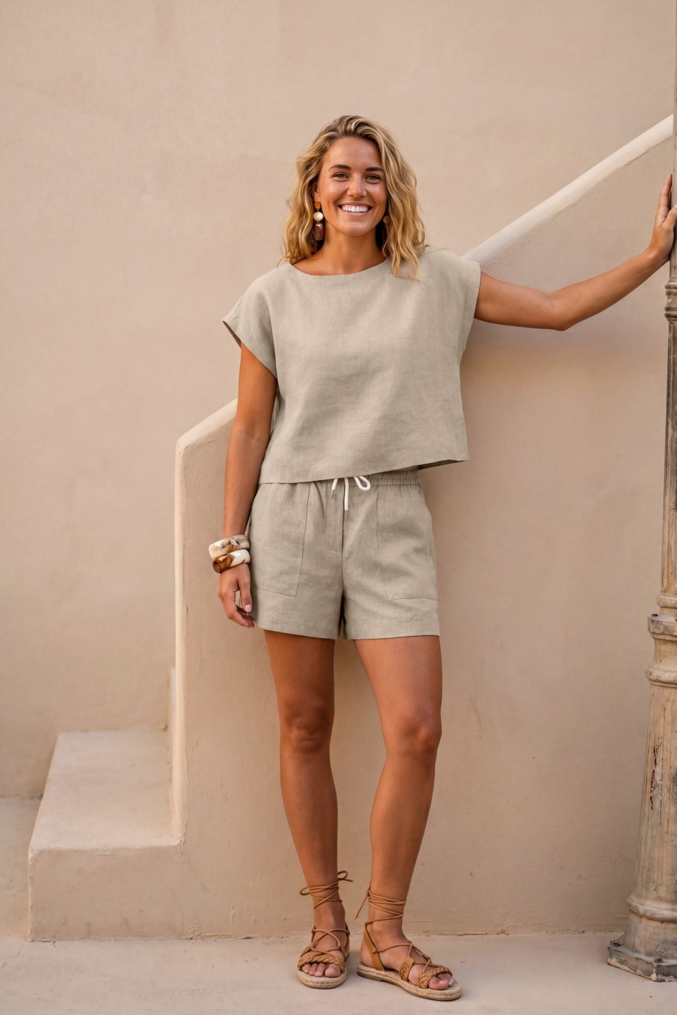 Serra Linen Boat Neck Cropped Top