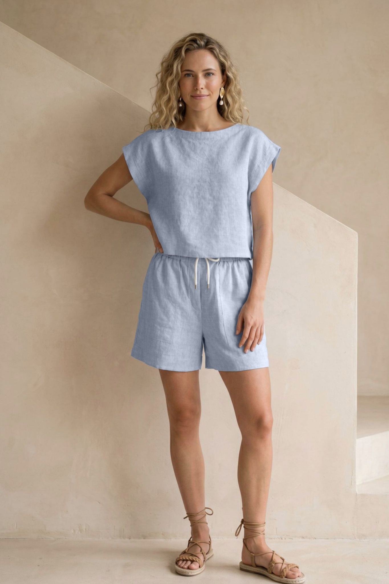 Serra Linen Boat Neck Cropped Top