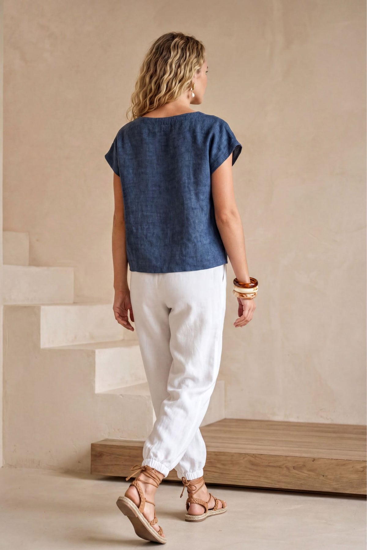Serra Linen Boat Neck Cropped Top