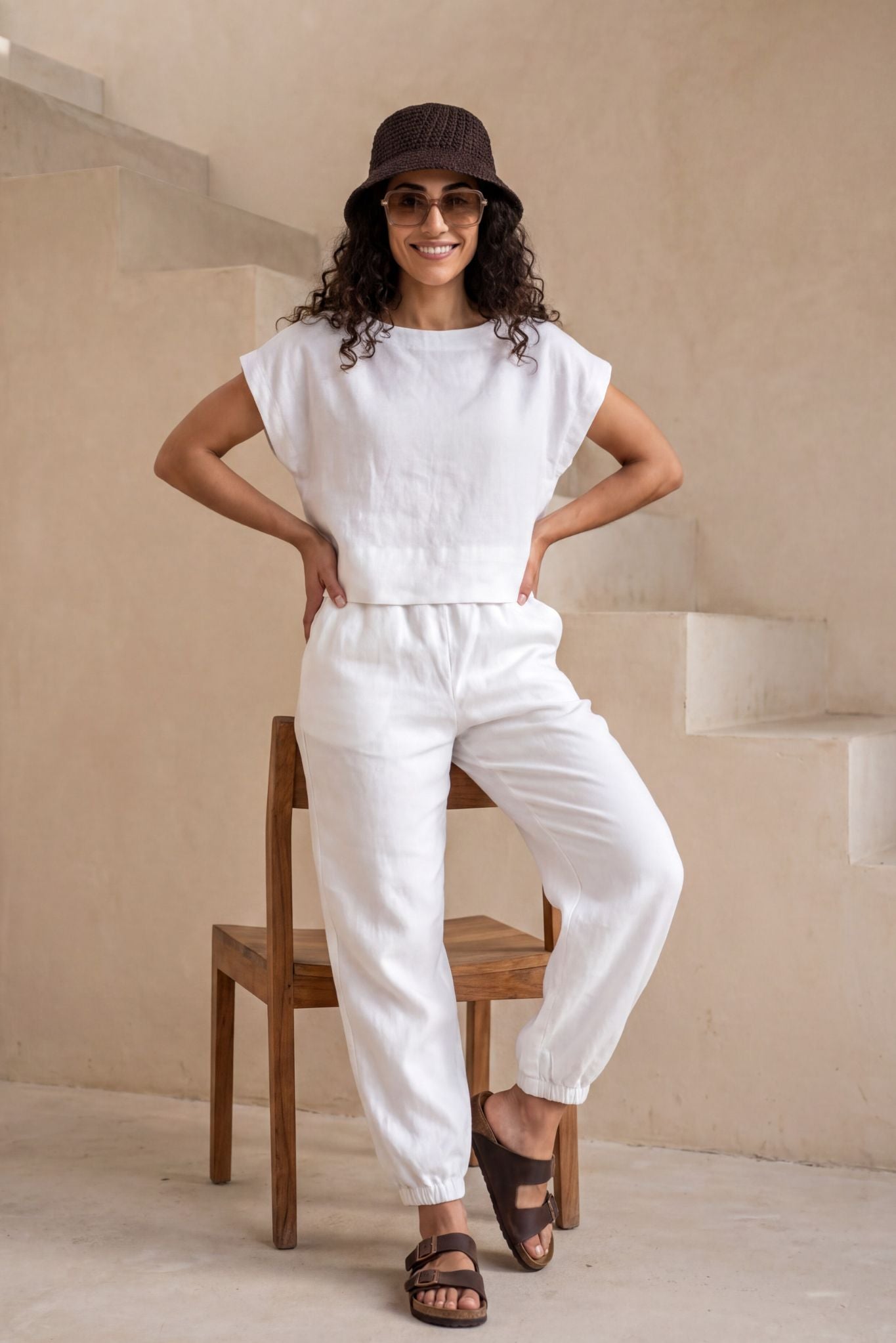 Serra Linen Boat Neck Cropped Top