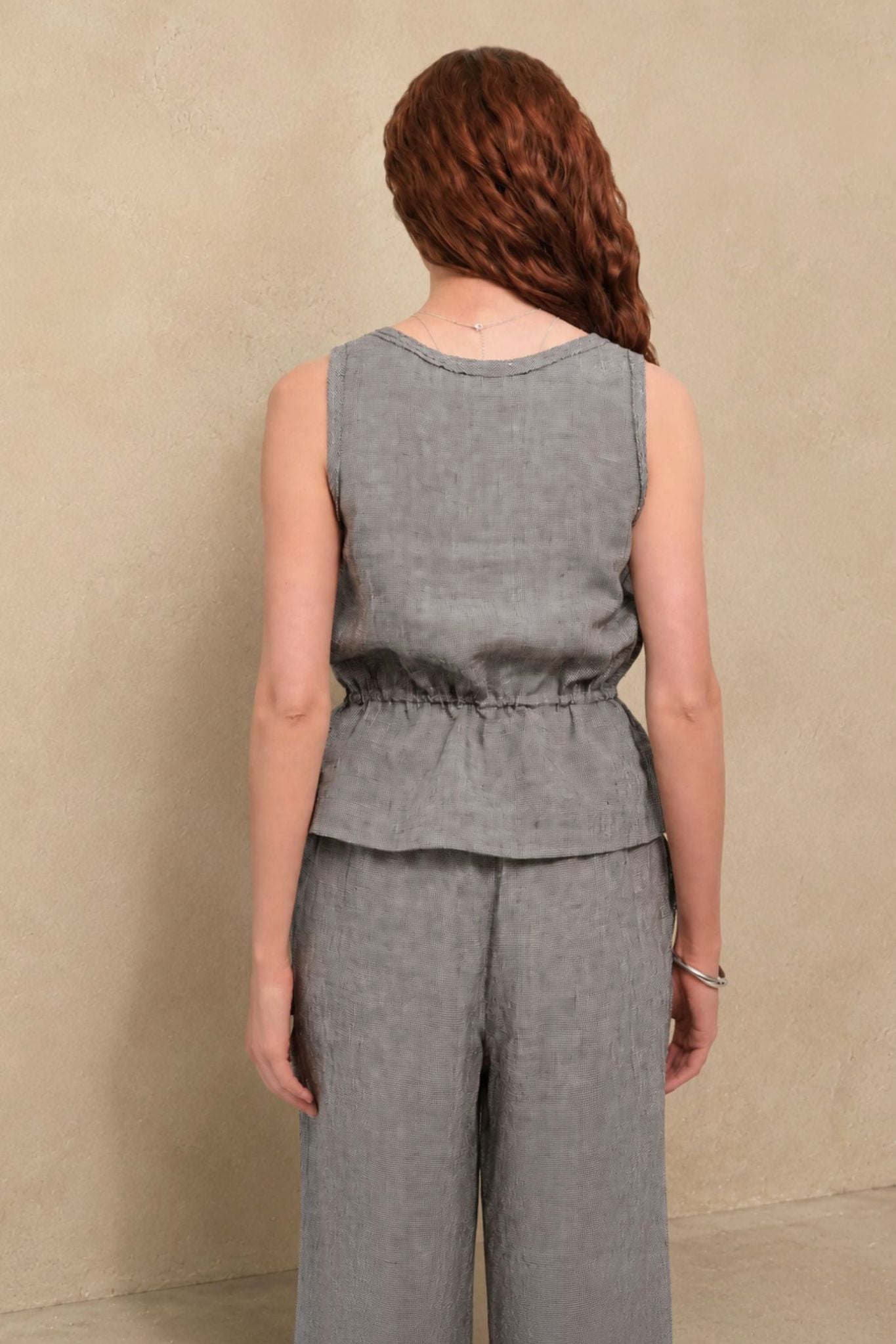 Maris Linen Button Up Drawstring Tank