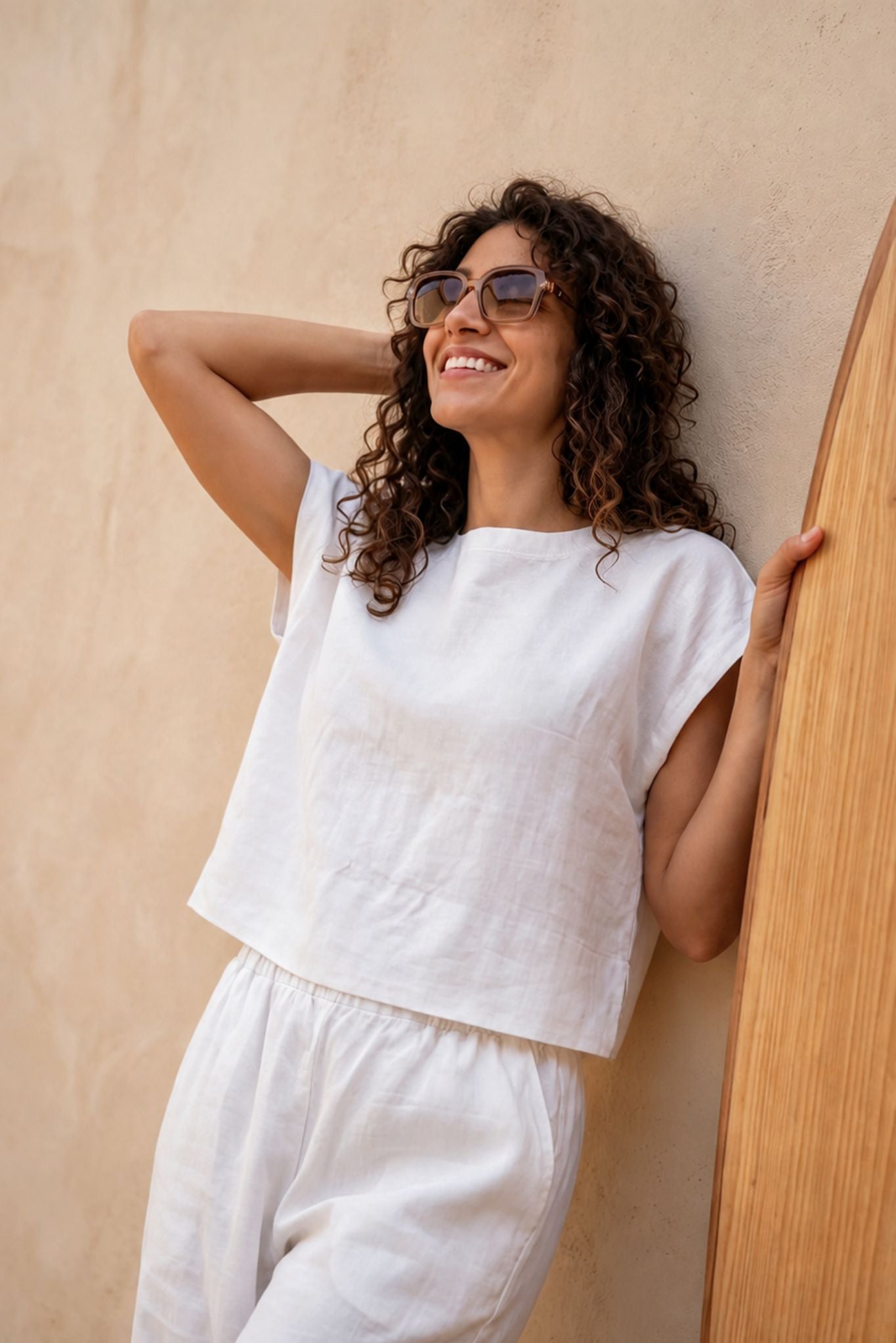 Serra Linen Boat Neck Cropped Top