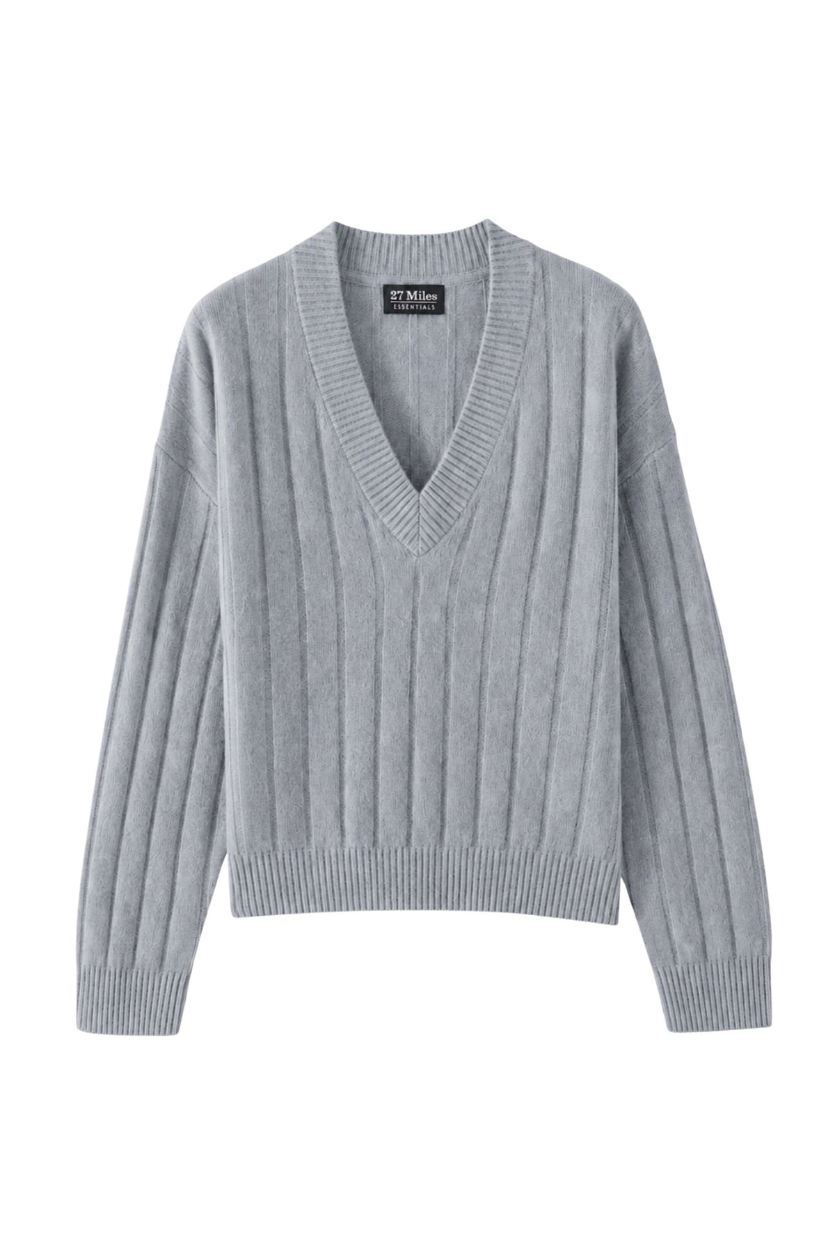 Daniella Cashmere Ribbed V-Neck Pullover