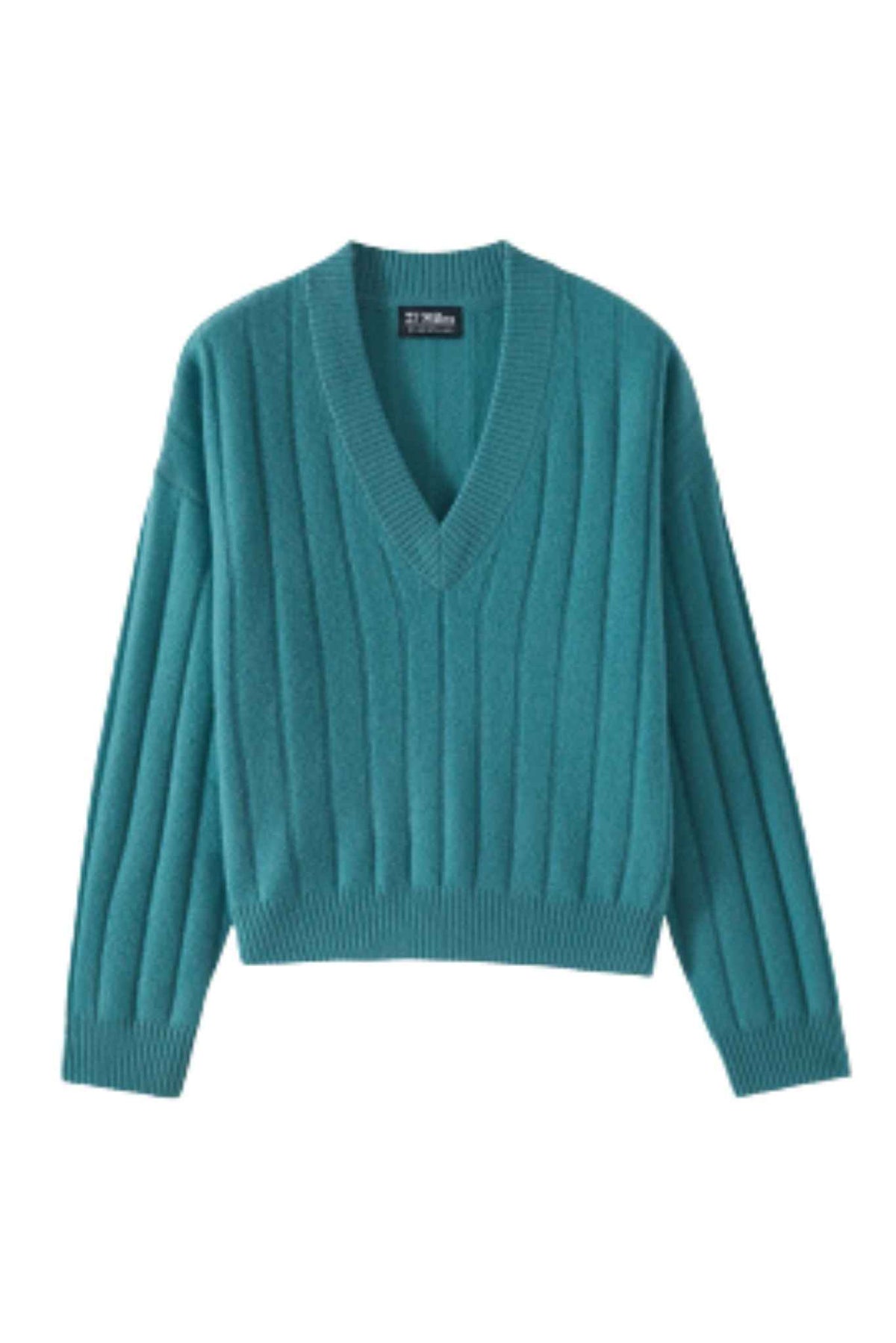 Daniella Cashmere Ribbed V-Neck Pullover