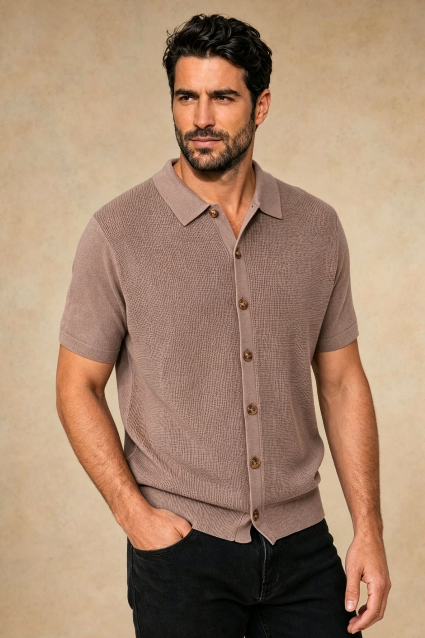 Pietro Silk Linen Blend Short Sleeve Collar Button UP