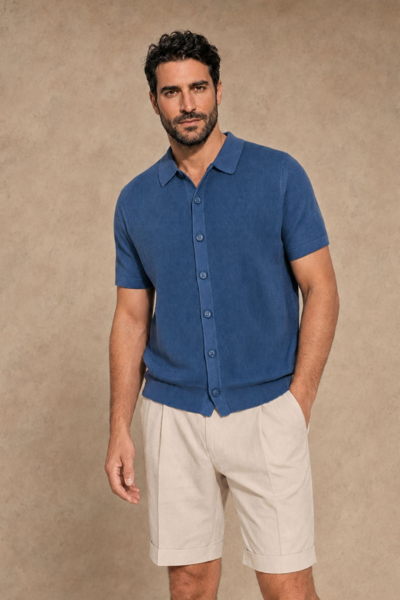Pietro Silk Linen Blend Short Sleeve Collar Button UP