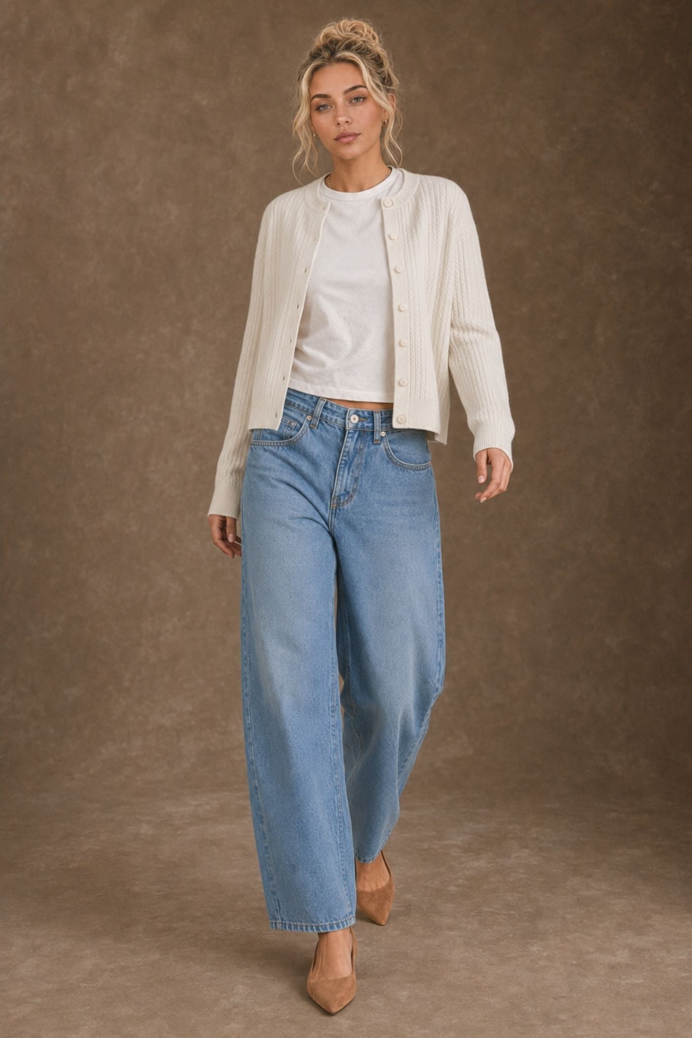 Alyssa Cashmere Cable  Crew Neck Cardigan