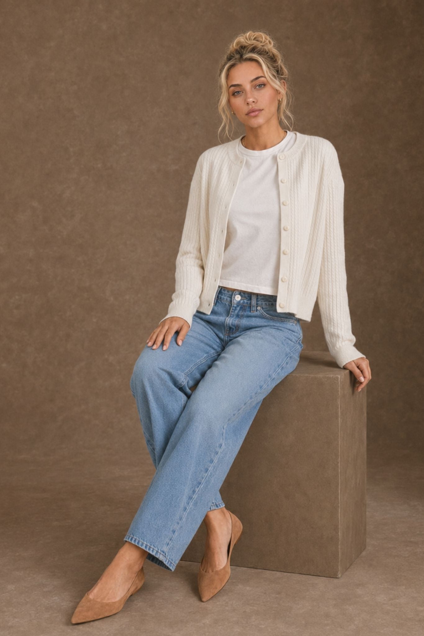 Alyssa Cashmere Cable  Crew Neck Cardigan