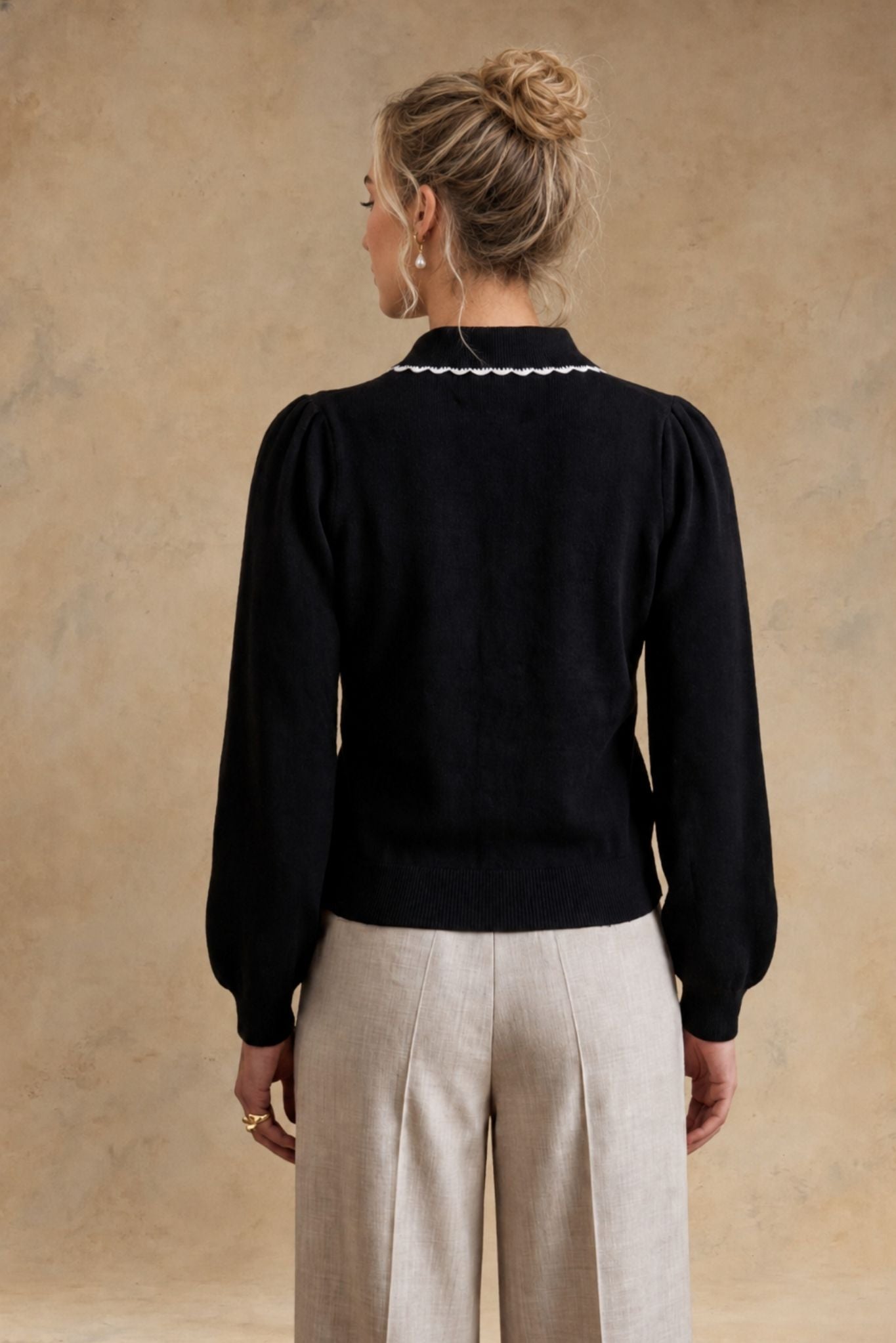 Bellamy Cashmere Collared Cardigan with Lace Trim