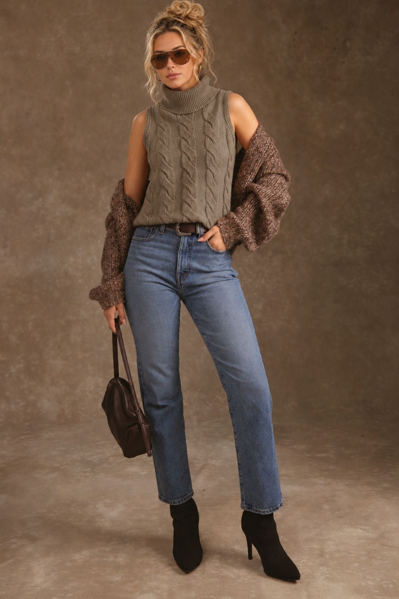 Indie Cotton Cashmere Cable Turtleneck Tank
