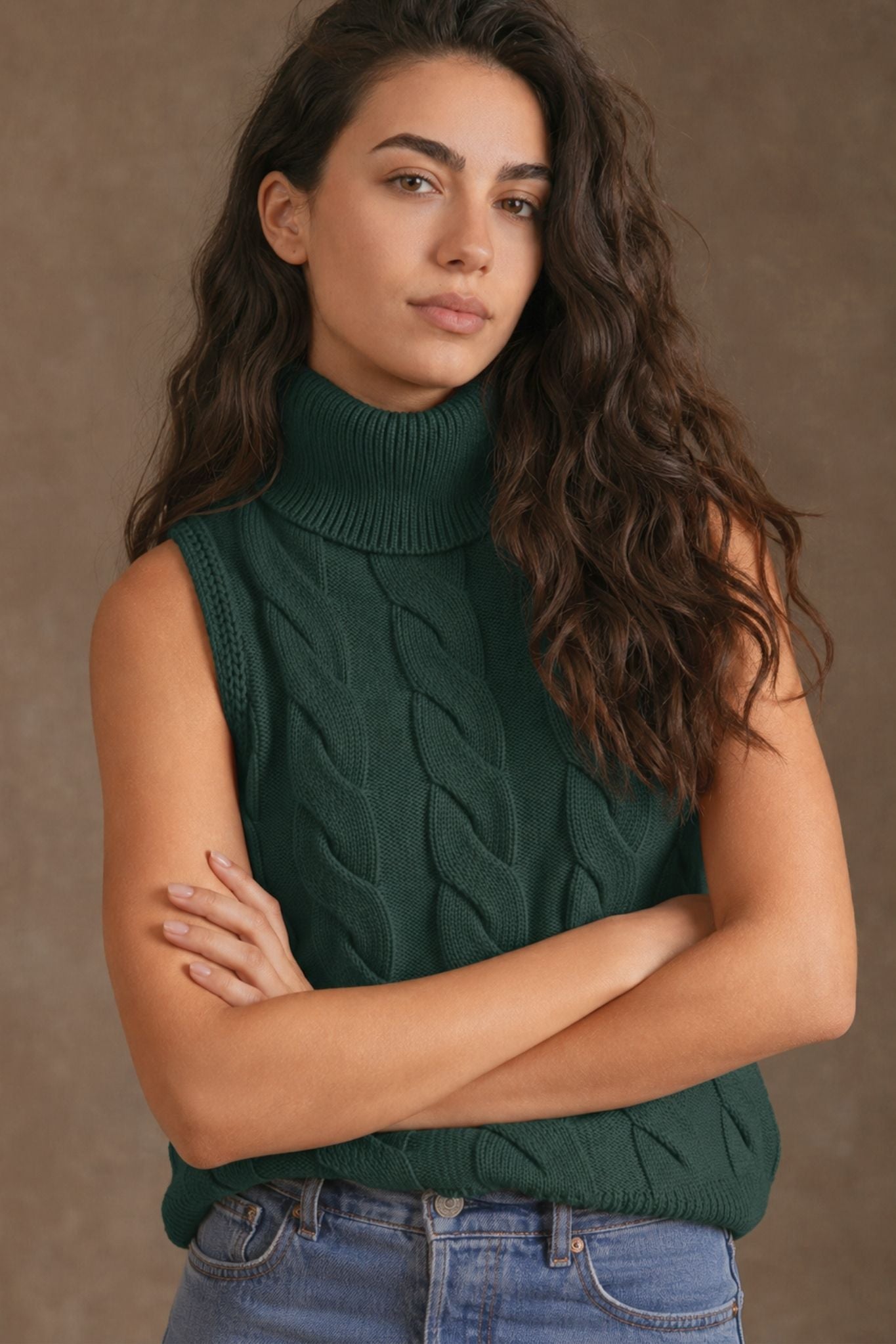Indie Cotton Cashmere Cable Turtleneck Tank