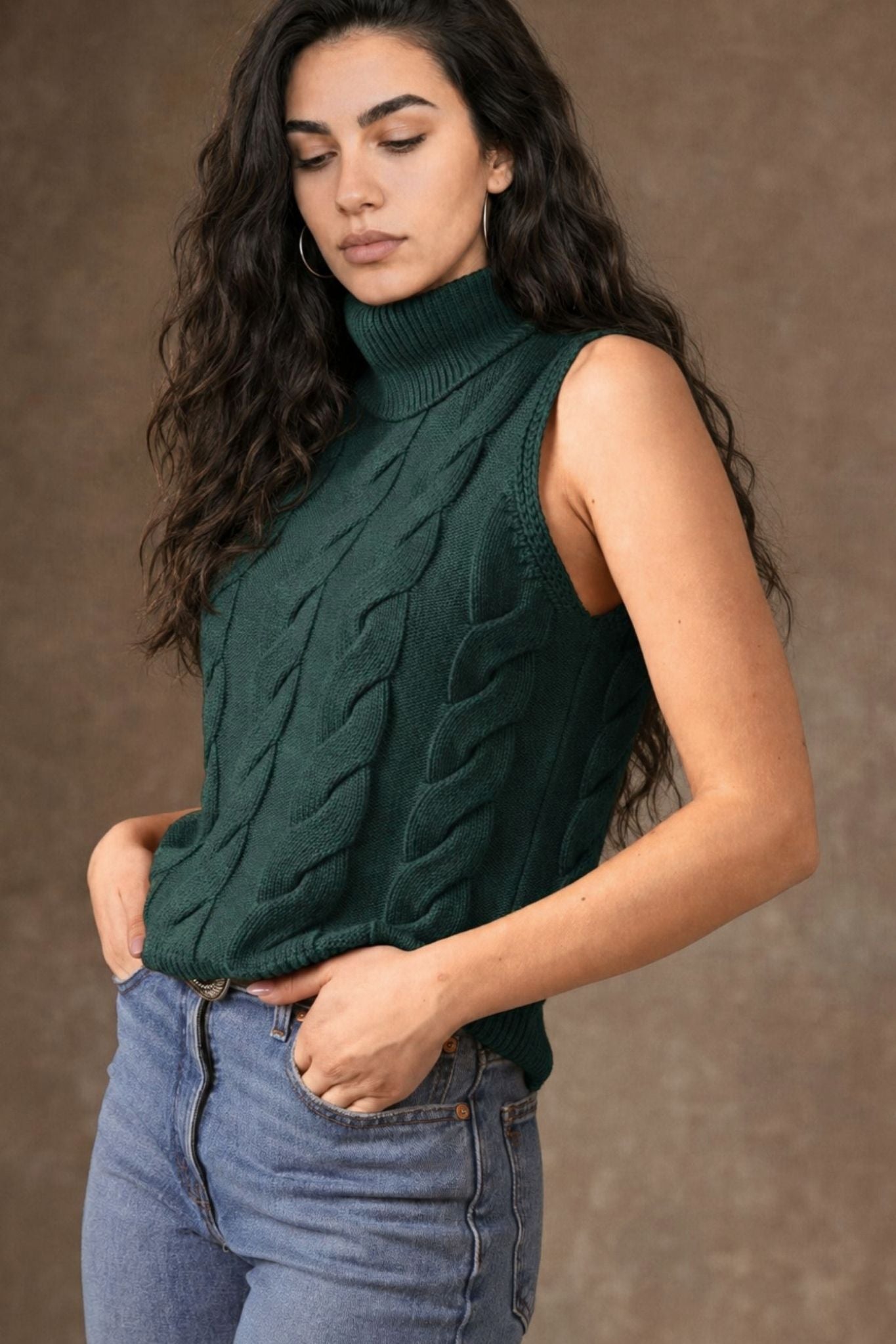 Indie Cotton Cashmere Cable Turtleneck Tank