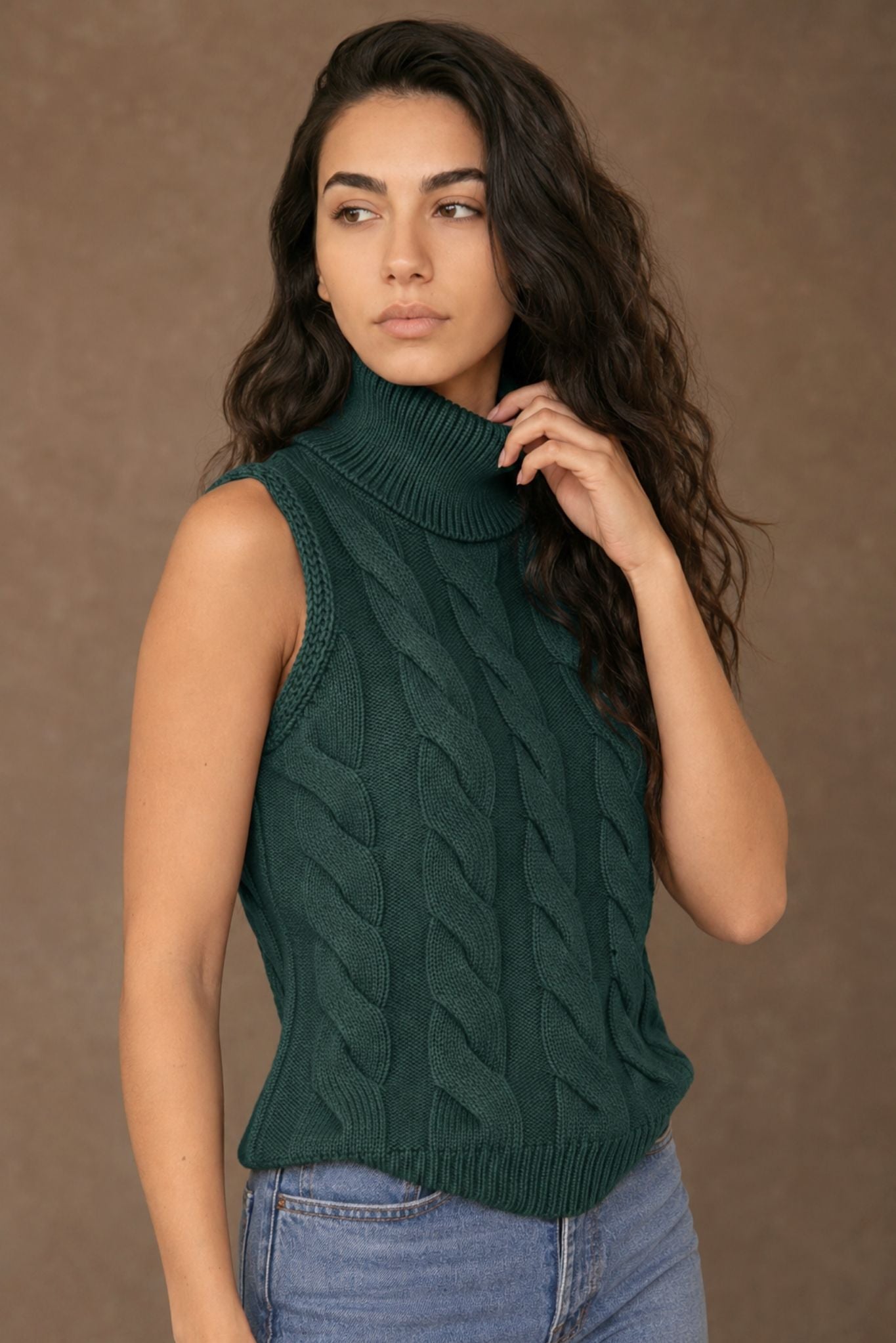 Indie Cotton Cashmere Cable Turtleneck Tank
