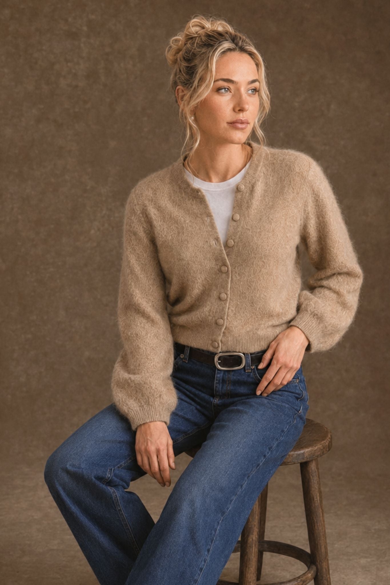 Ivy Brush Cashmere Lantern Sleeve Cardigan