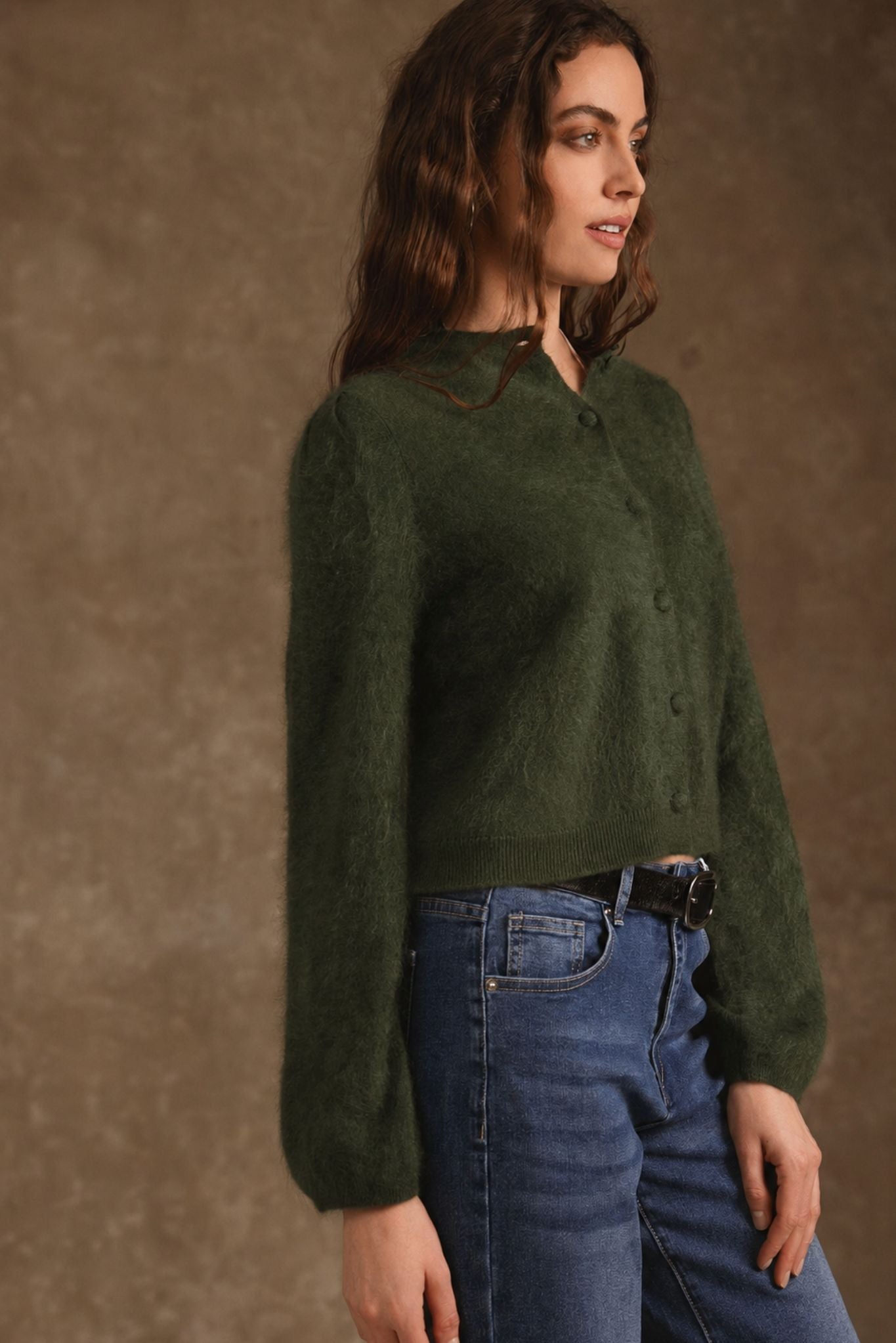 Ivy Brush Cashmere Lantern Sleeve Cardigan