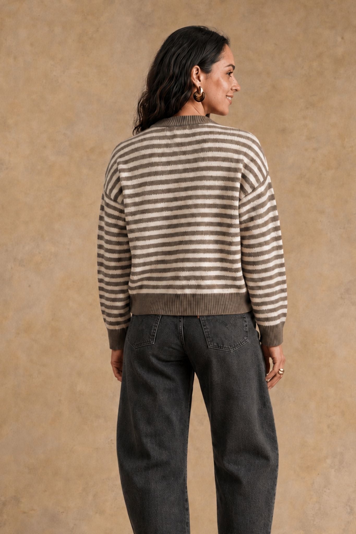 Mandee Cotton Cashmere Stripe V-Neck Pullover
