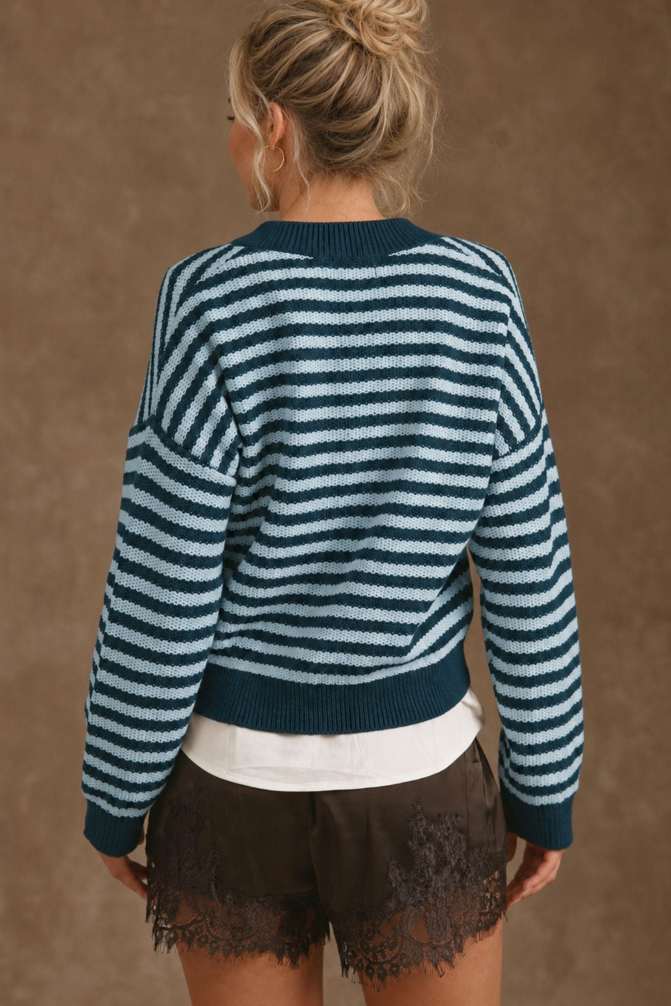 Mandee Cotton Cashmere Stripe V-Neck Pullover