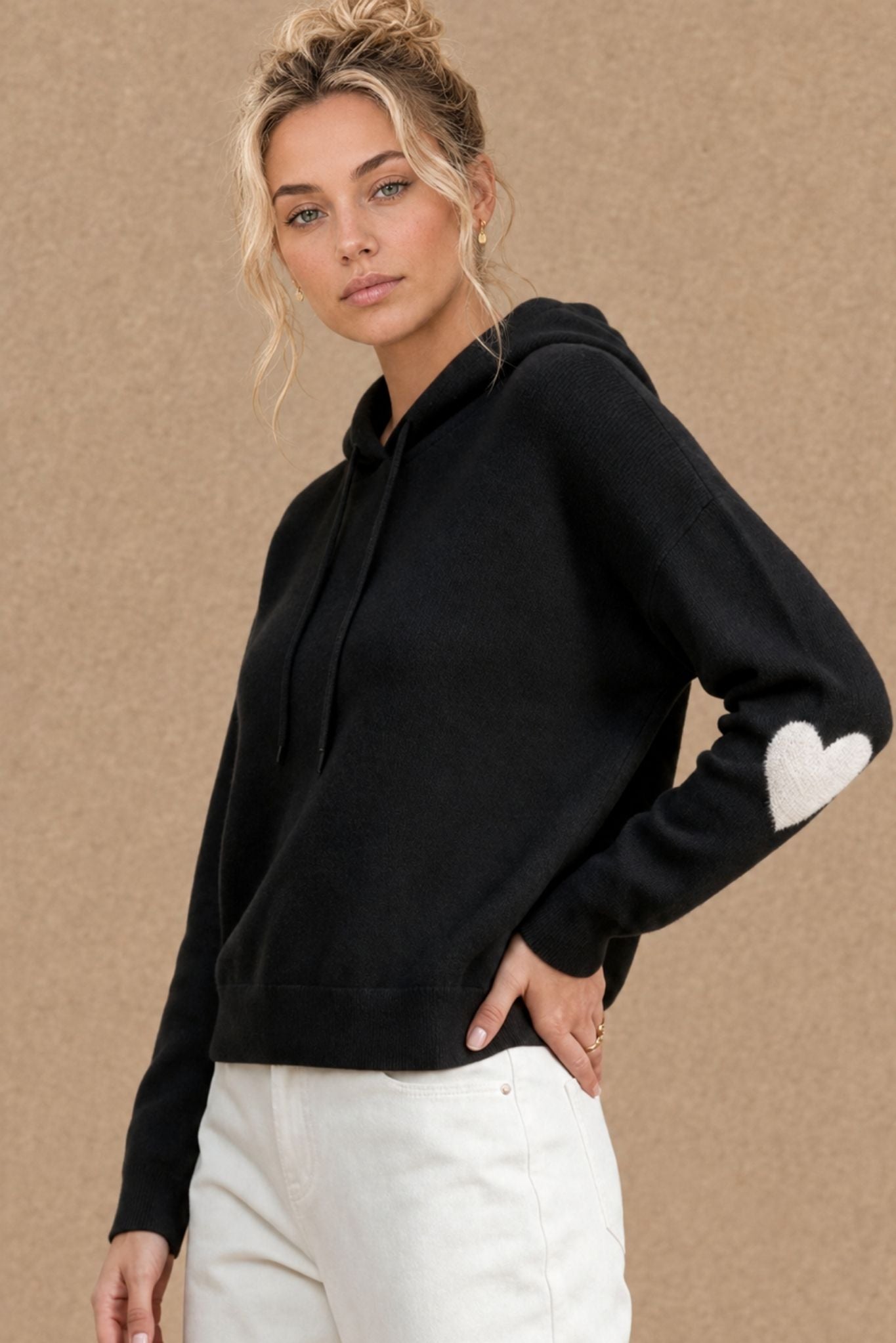 Reva Cashmere Contrast Heart Pullover Hoodie