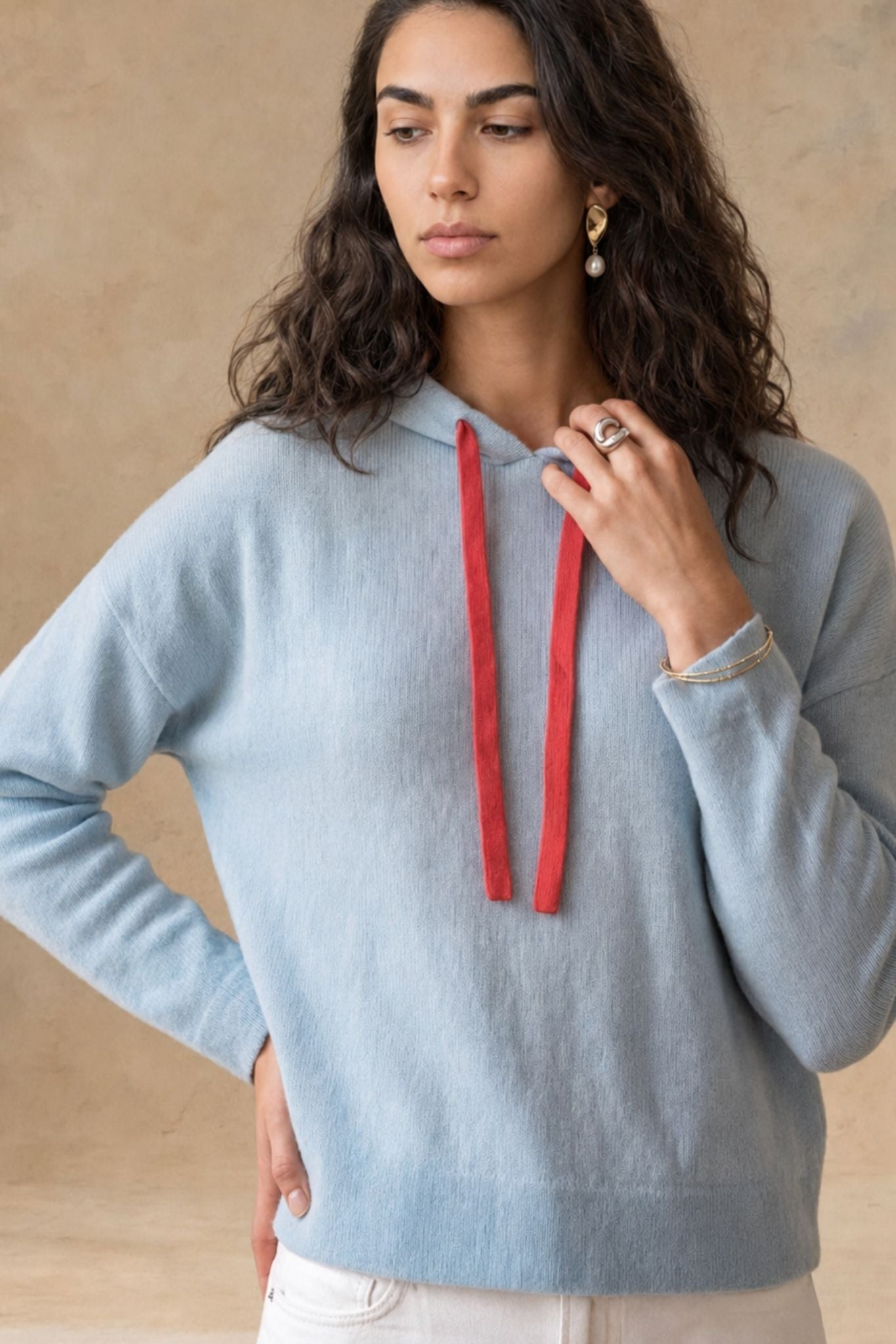 Reva Cashmere Contrast Heart Pullover Hoodie
